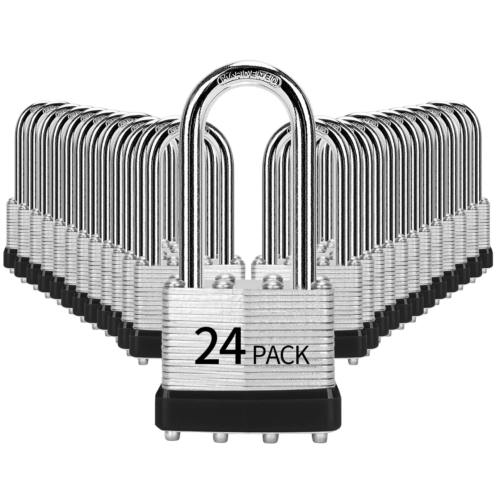 HZSY Padlocks Keyed Alike, Pack of 24, Laminated Steel Keyed Lock (1-9/16", 40mm), Padlocks with Same Key, Long Shackle, for Toolbox, Locker &