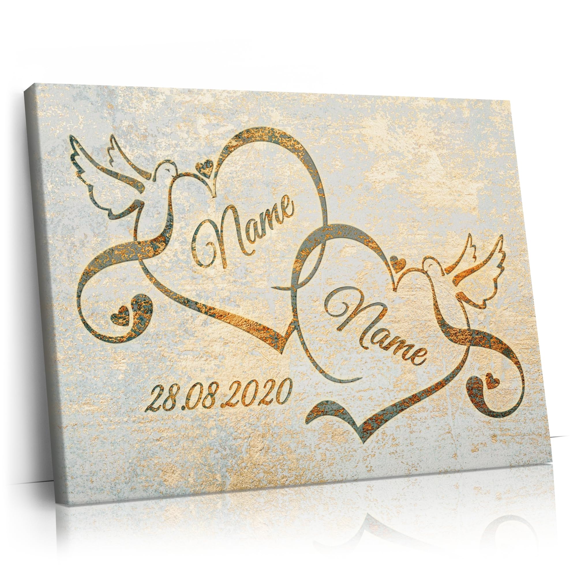 Liebesleinwand Leinwandbild personalisiert | Leinwand gestalten mit Namen und Datum Geschenk für Partner | Liebesvögel