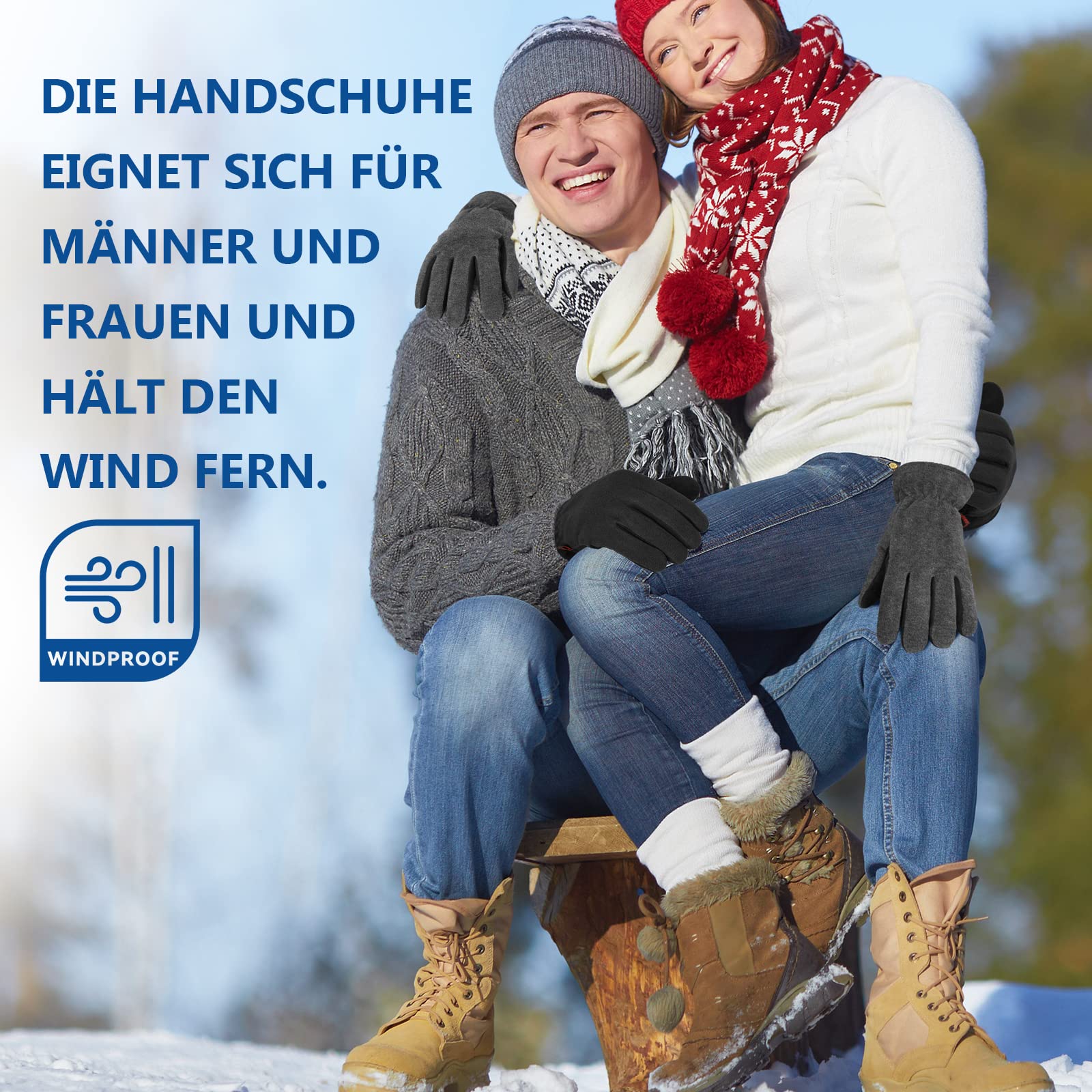 OZERO Guantes térmicos de Piel de Ciervo para Hombre y Mujer, Guantes de Invierno para Ciclismo y Correr
