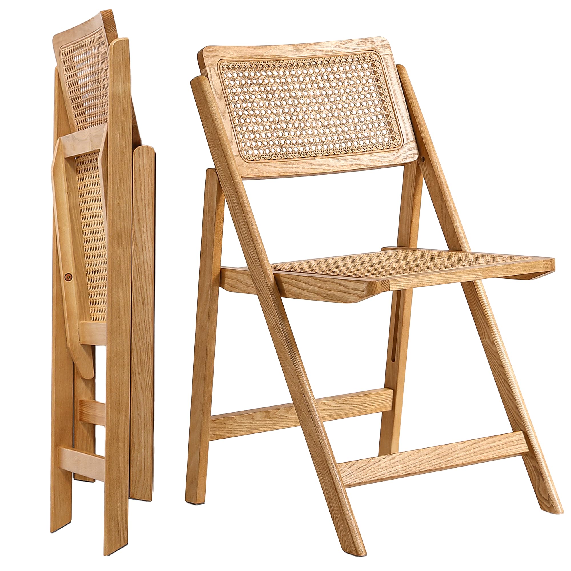 FSC® Klappstuhl aus Holz und Wiener Geflecht/Holzstuhl mit Rattan/Holzklappstuhl für Esszimmer/Campingstuhl| Natural Farbe