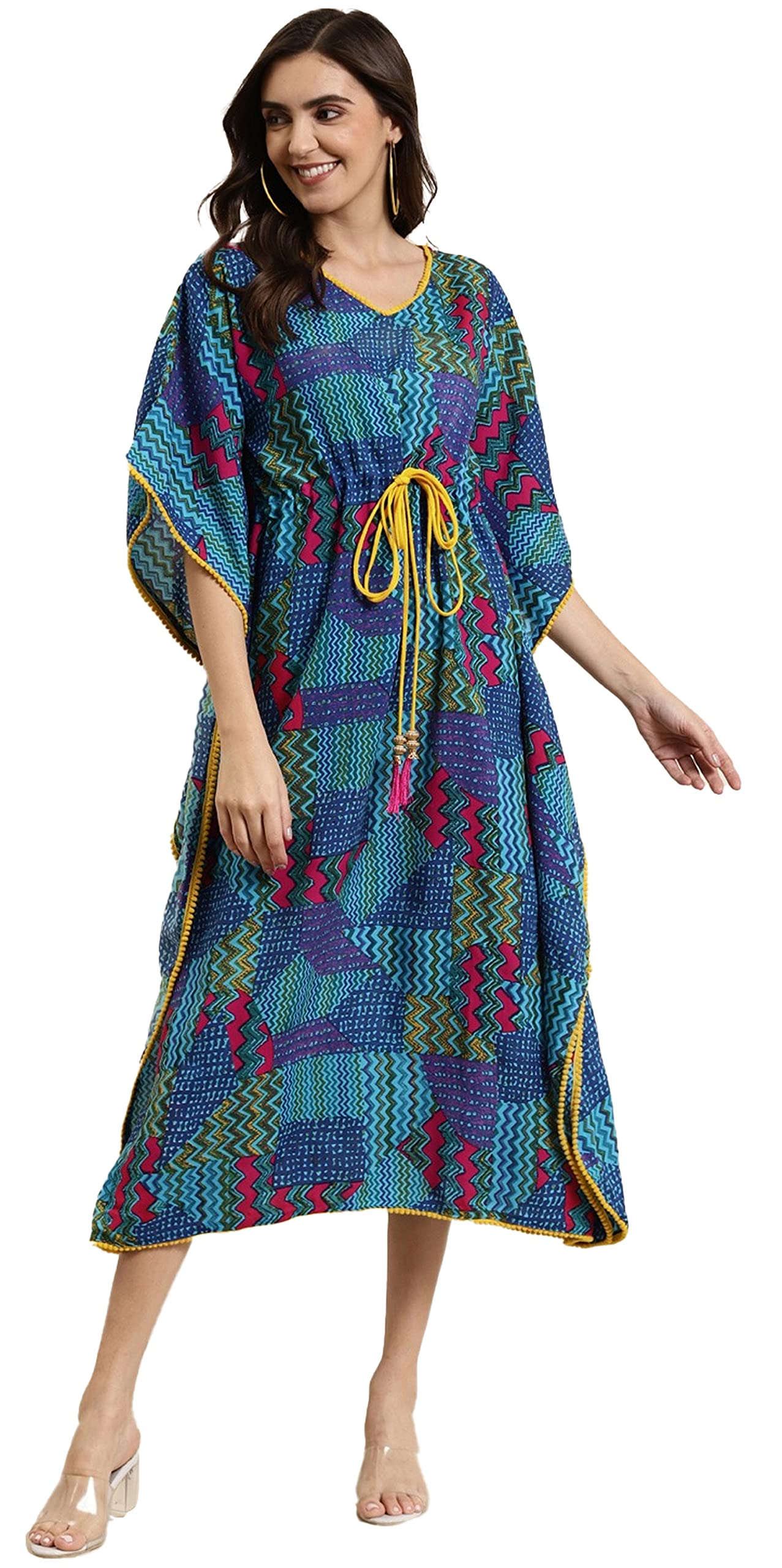Yash Gallery Women's Cotton Midi Floral Printed Kaftan