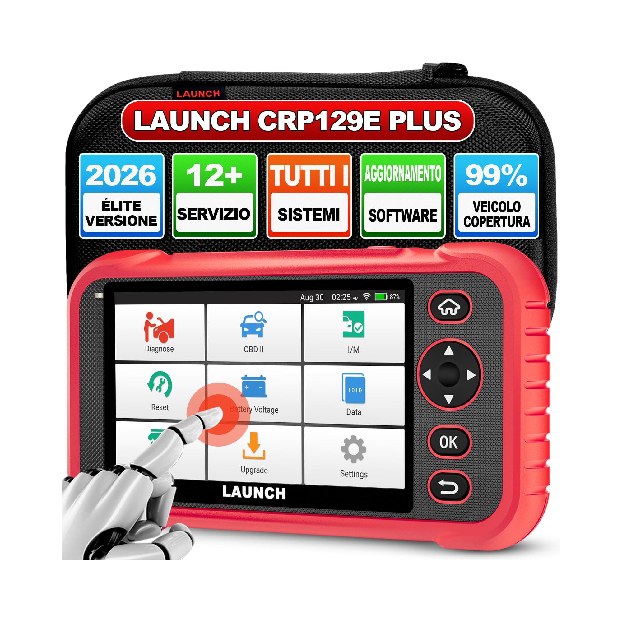 LAUNCH CRP129E Plus V3.0 OBD2 Auto Diagnostica Tutti gli Scanner Sistema con 12+ Reset, ABS/Iniettore/Olio/Valvola A Farfalla/EPB/DPF/SAS/TPMS/Bilanciamento Batteria, Aggiornamenti WiFi a vita