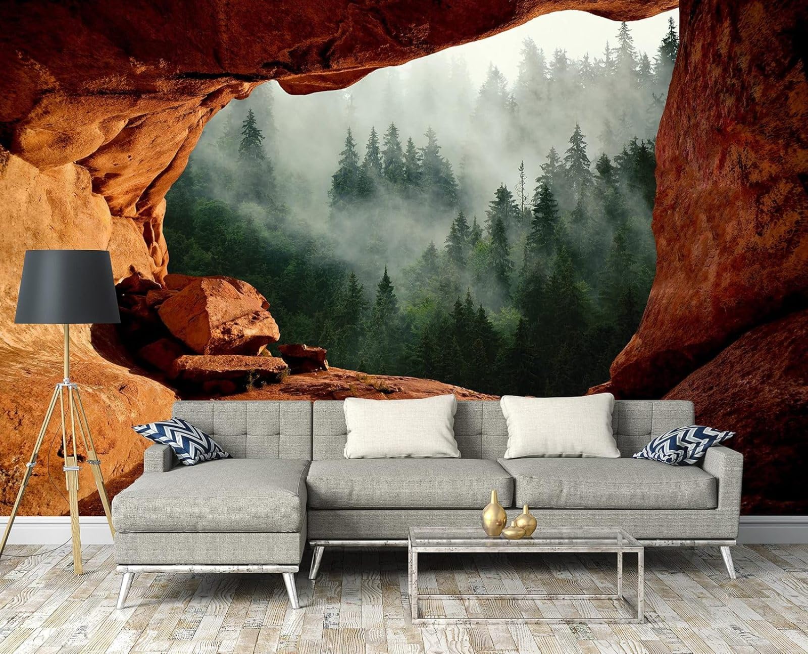 Kfjhgbdshhj 3D Mural Photo Mural-Wallpaper Cave In The Forest - For Living Room Bedroom - 3D Effect - Forest In Mist,430Cmx300cm Poster - Wall Sticker - Frameless Picture