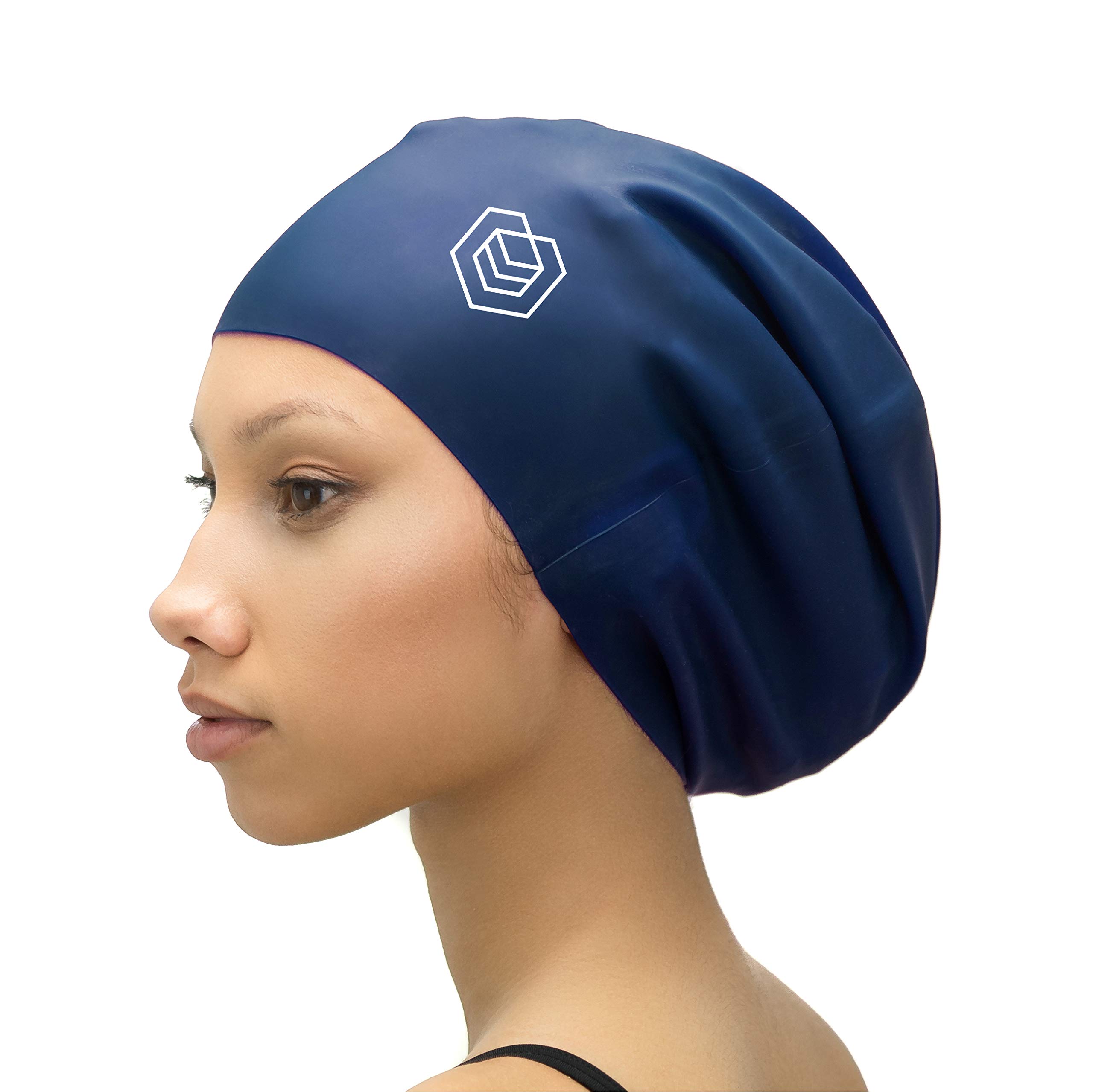 SOUL CAPLarge Swimming Cap for Long Hair - Designed for Long Hair, Dreadlocks, Weaves, Hair Extensions, Braids, Curls & Afros - Women & Men - Silicone (XXL, Navy)