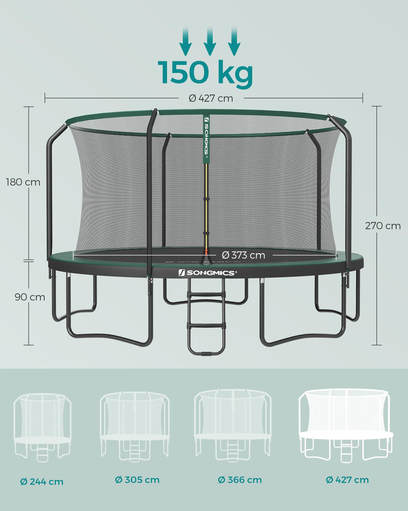 SONGMICS Trampoline pour Enfant, Filet de Protection, Coussin de Sécurité, Échelle, Cadre en Acier