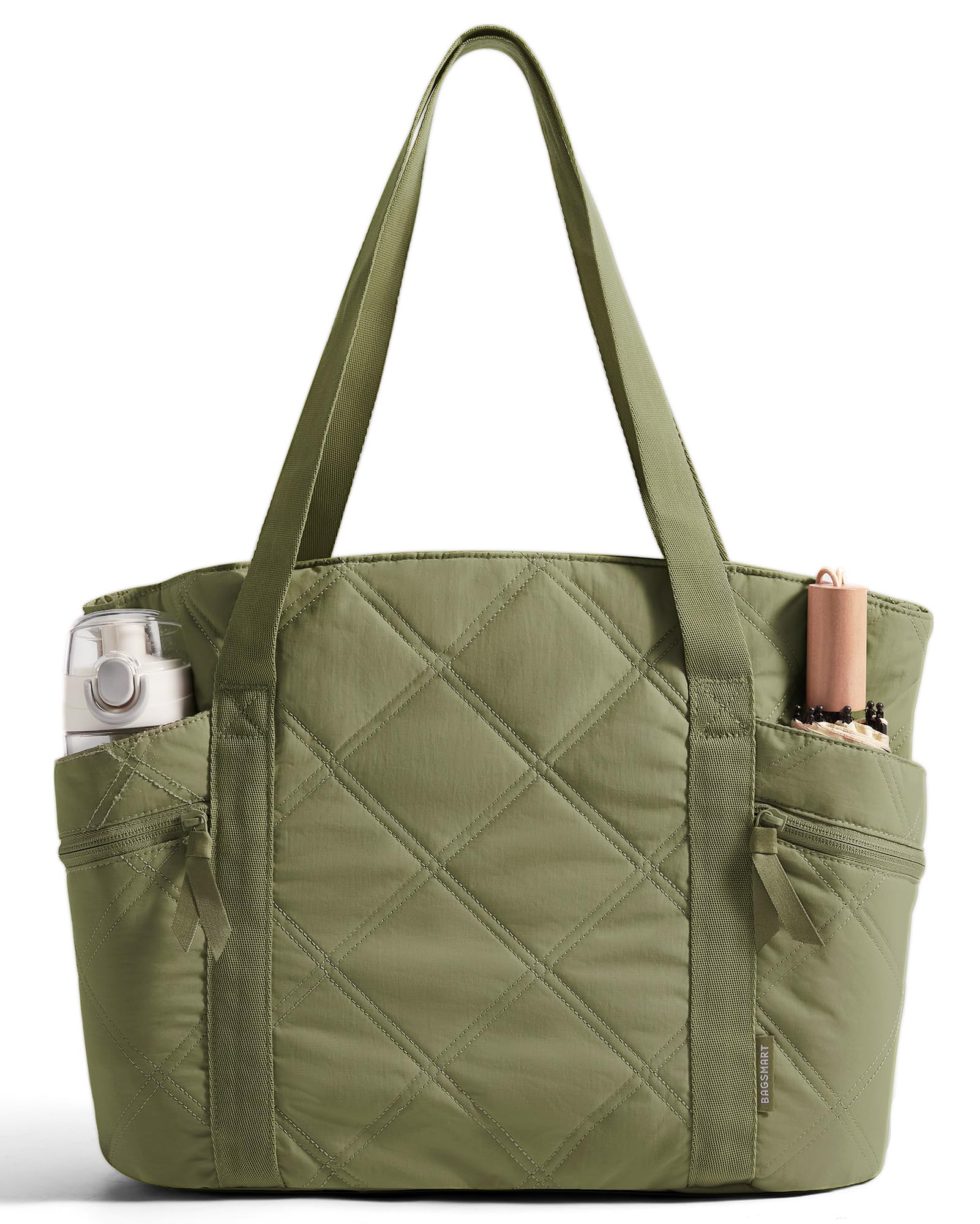 BAGSMART Crush Tote Bag for Women 20L Puffer Work Tote with Zipper Travel Essentials Quilted Nurse Hospital Bag