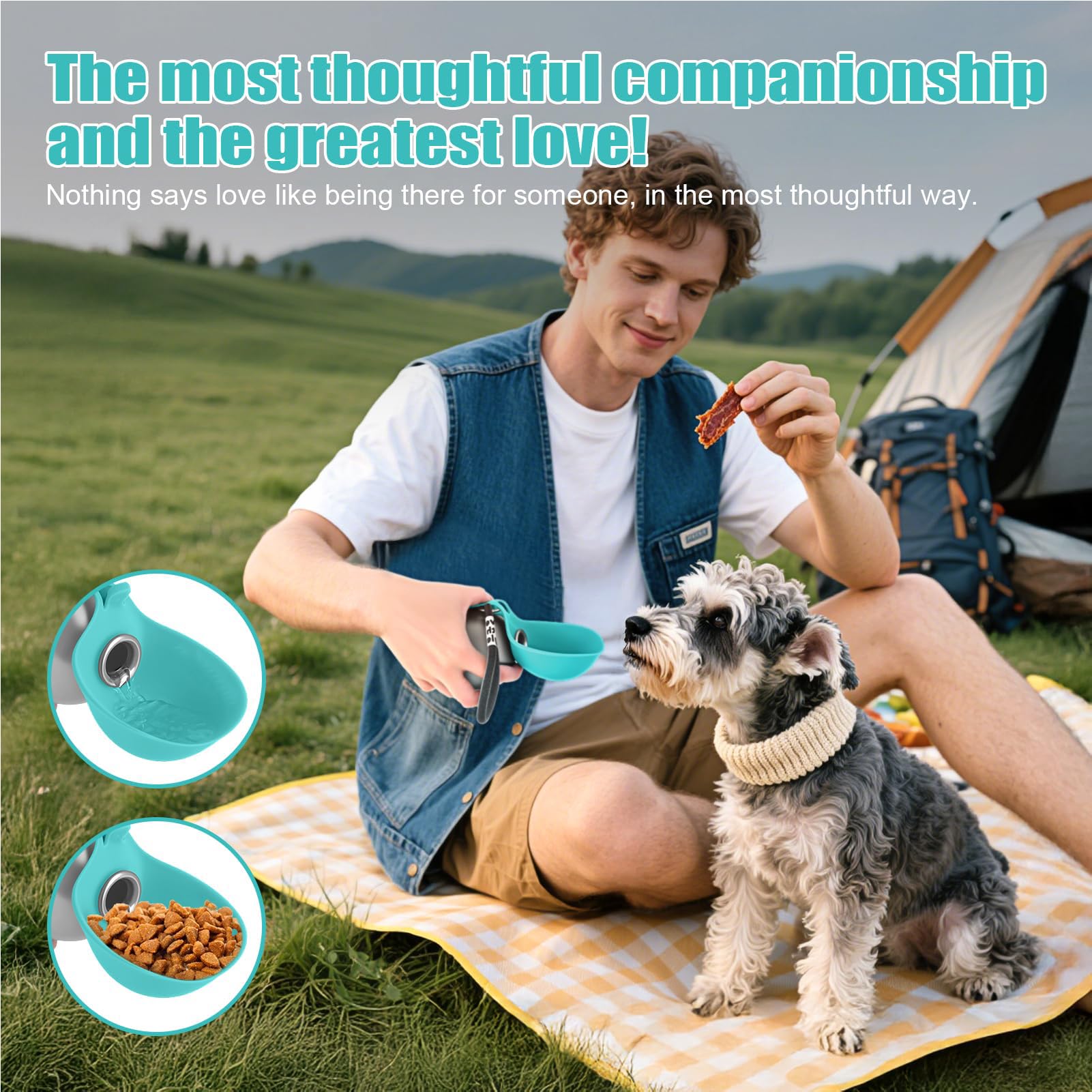 Trinkflasche Hunde für Unterwegs, Hundetrinkflasche für Unterwegs mit Silikonnapf, 285ML Edelstahl Auslaufsichere Hunde Trinkflasche für Katzen&Hunde Spaziergänge und Wanderungen (Blau A) - 5