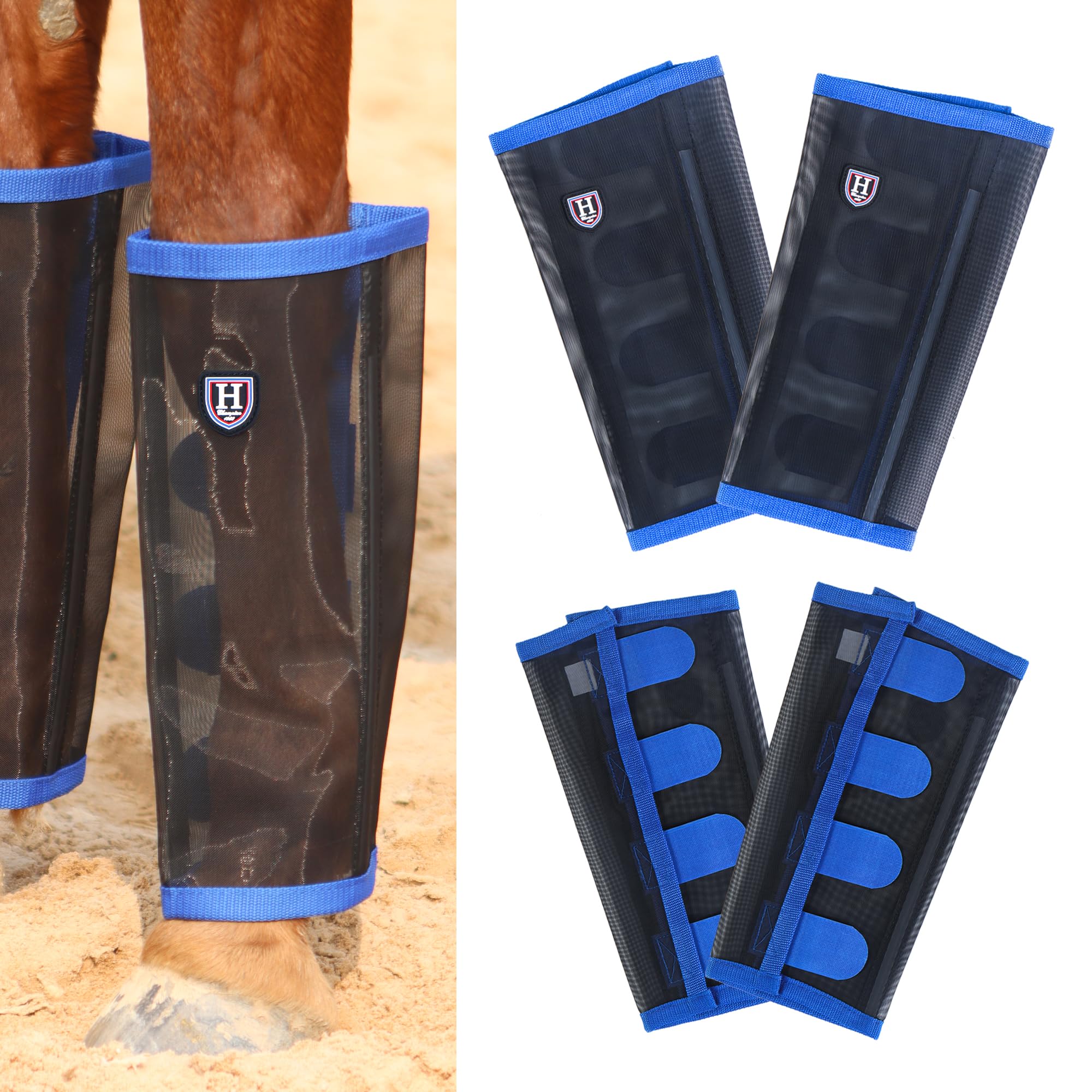 Harrison Howard Loose-Fitting Horse Fly Leggings Breathable, Tear-Resistant Fine Mesh Leg Guards Stay-on Comfortable Fly Boots Horse Accessories (Set of 4) Signature Blue Mini — image 1