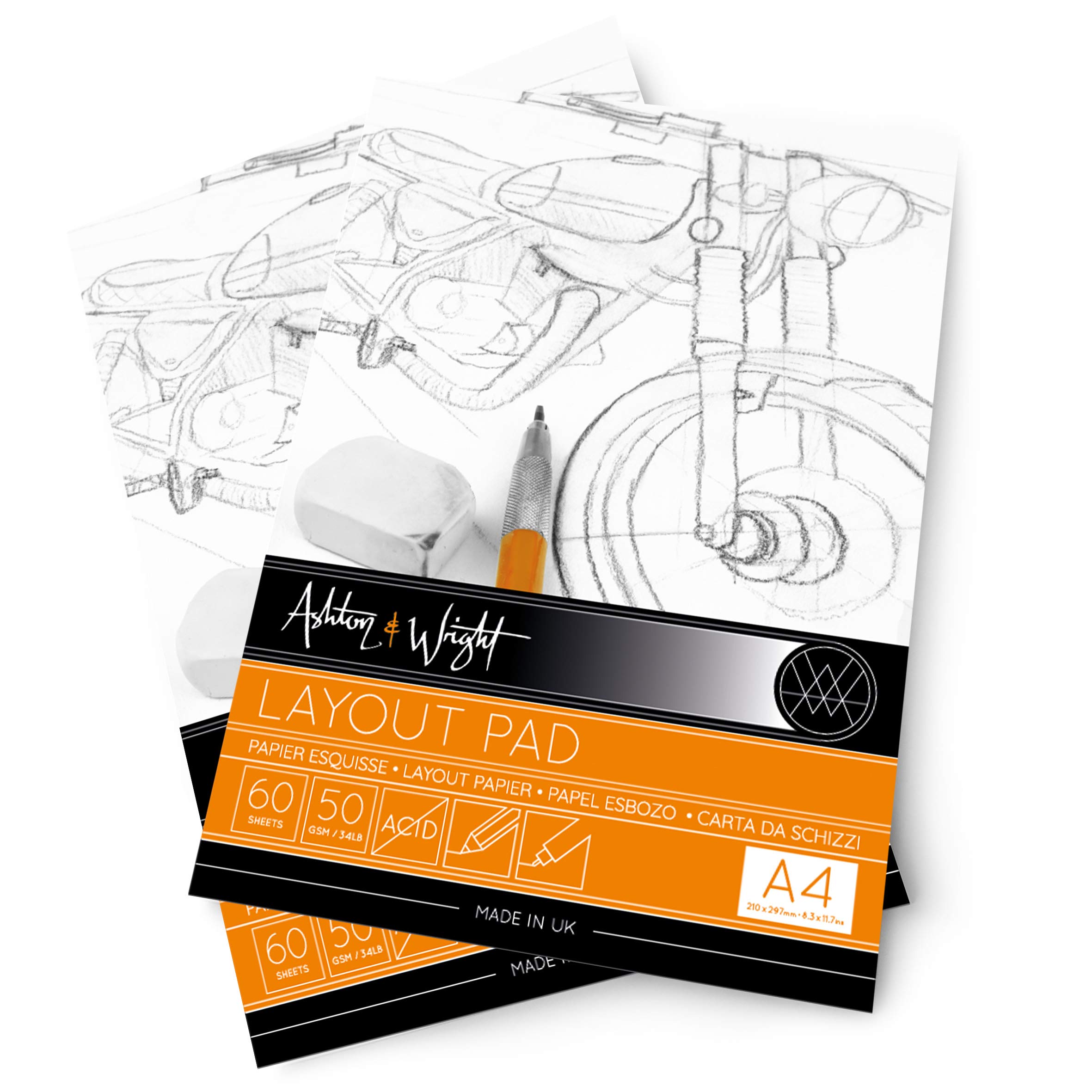 Ashton and Wright - A4 Semi Transparent Layout Pad - 50gsm Paper - 60 Sheets - Pack of 5