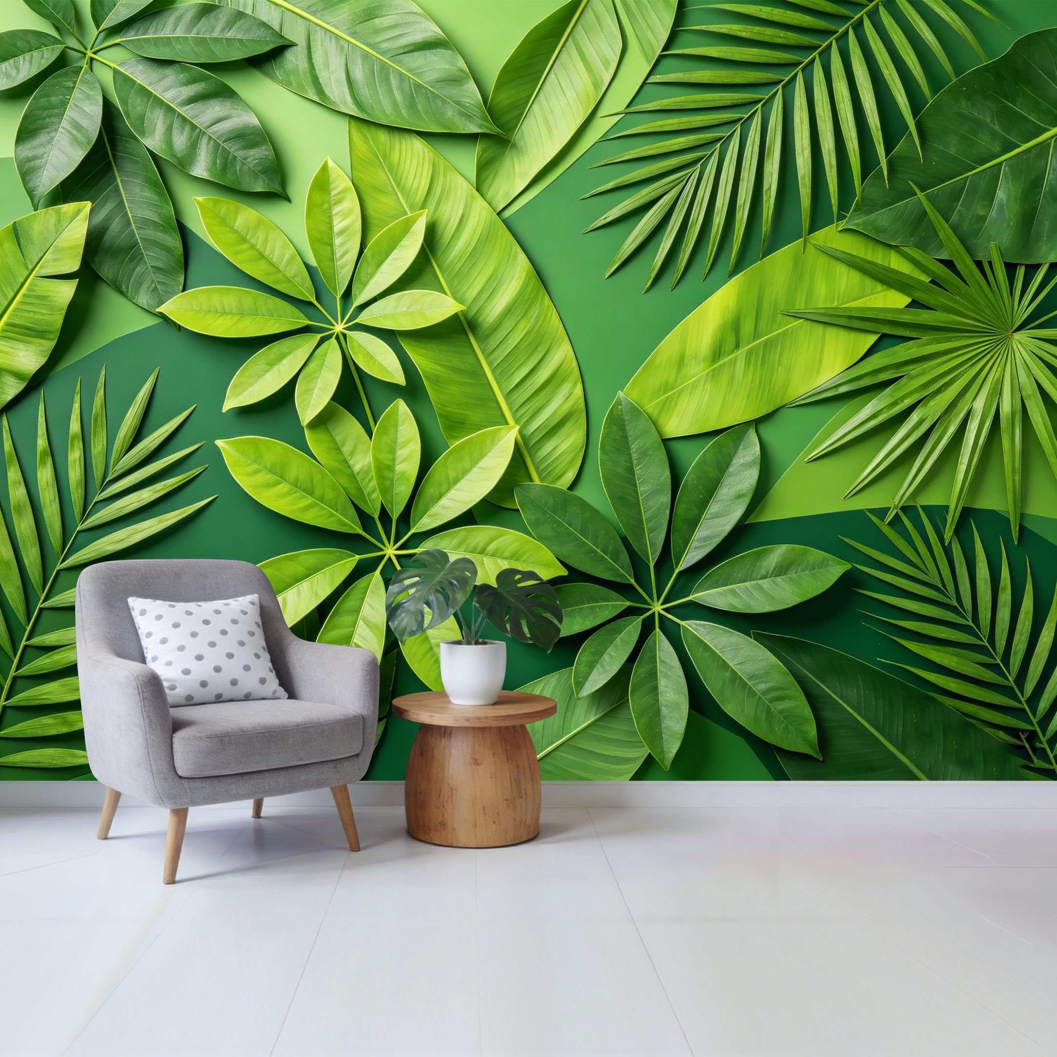 Qzlithotic Yq2605250257 Custom Size Wall Mural Tropical Botanical Palm Leaf Pattern Green Nature Foliage Selfadhesive Wall Fabric Removable Wallpaper For Home Office Decor