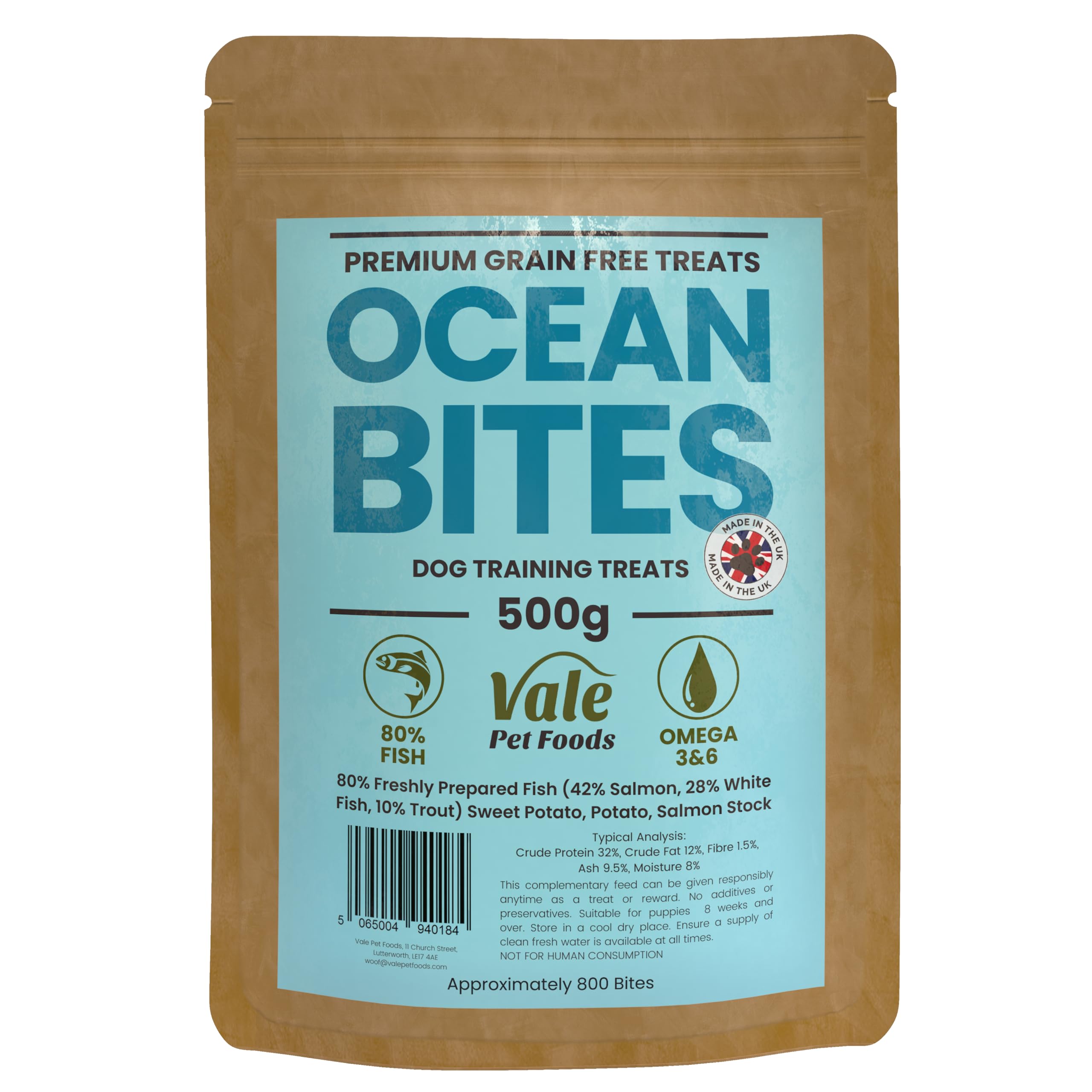 Grain Free Dog Treats 500g - Healthy HypoallergenicTraining Treats - Salmon, Fish & Omega Dog Chews for Puppy, Adult & Senior - Vale Pet Foods