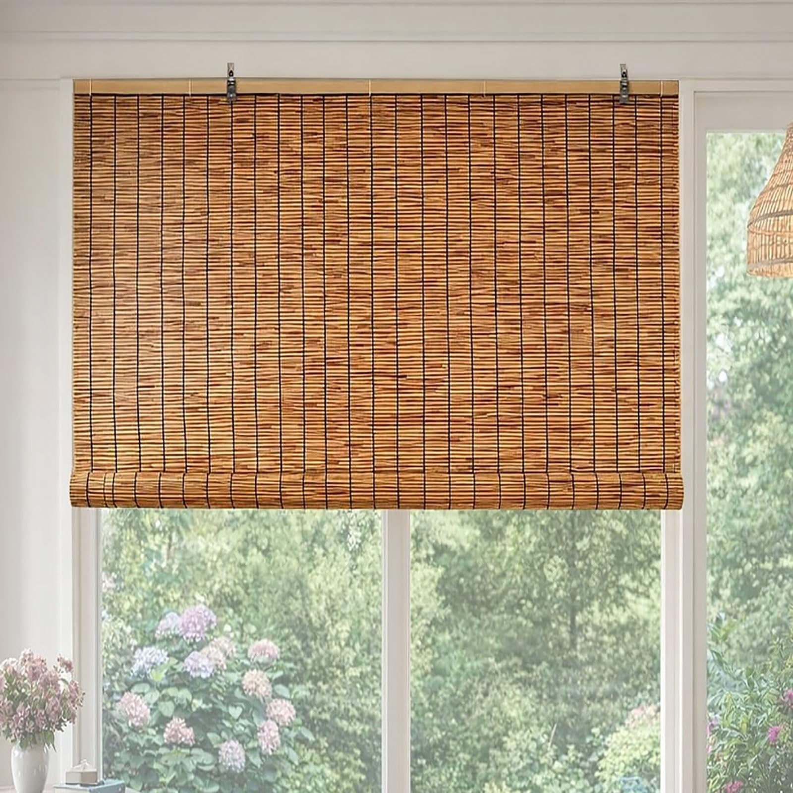 Outdoor Blackout Reed Blinds Waterproof Reed Roller Window Shades Privacy Protection for Home Garden Easy to Install Custom Size(40cmx40cm)