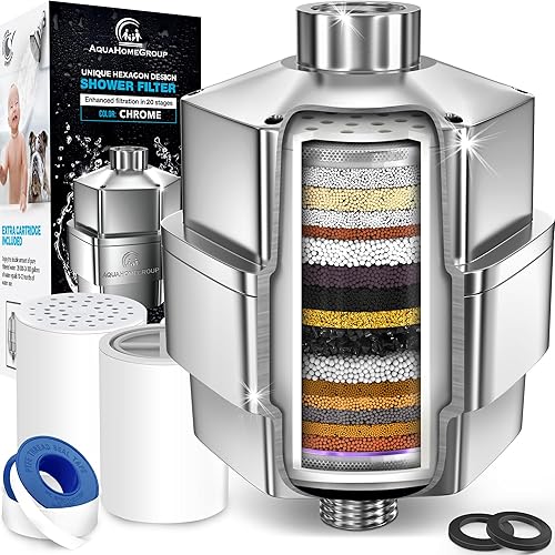 AquaHomeGroup Filtro de ducha de 20 etapas para agua dura, filtro universal de alto rendimiento para cloro, fluoruro, metales pesados, filtro de