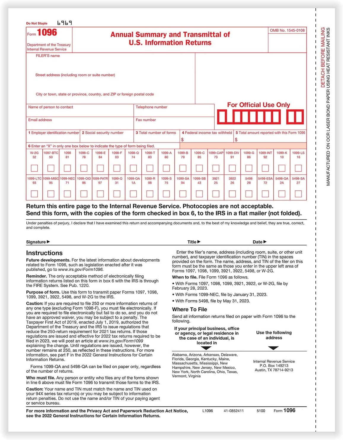 Amazon.com : 2024 Laser 1096 Transmittals Tax Forms, 25/Pk : Office ...