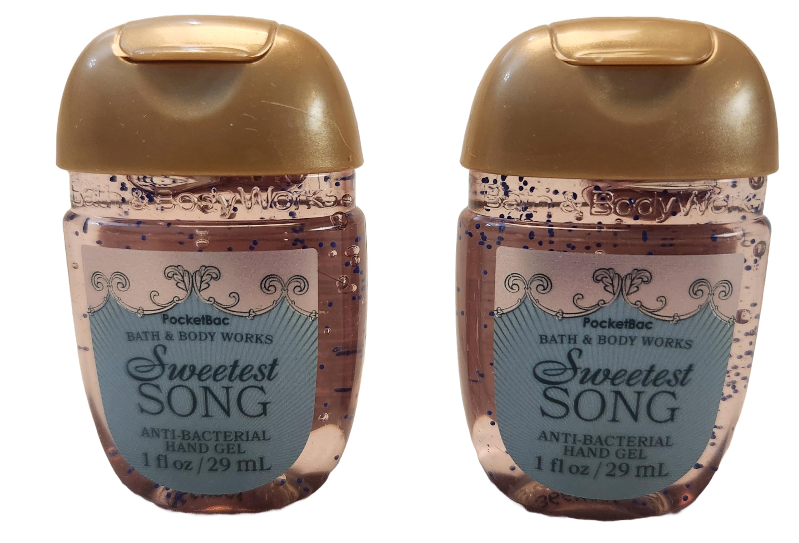 Bath and Body Care - Travel Size Sanitizer - 2 piece Bundle Set Hand Gel - 1 Fl Oz each - Label Artwork Varies (SWEETEST SONG)