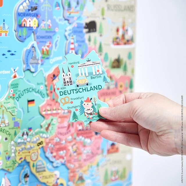 Foto 4 de 5 de Janod - Mapa Europa Magnético de Madera - 40 imanes - Puzzle Educativo Geografí - para Colgar en la Pared