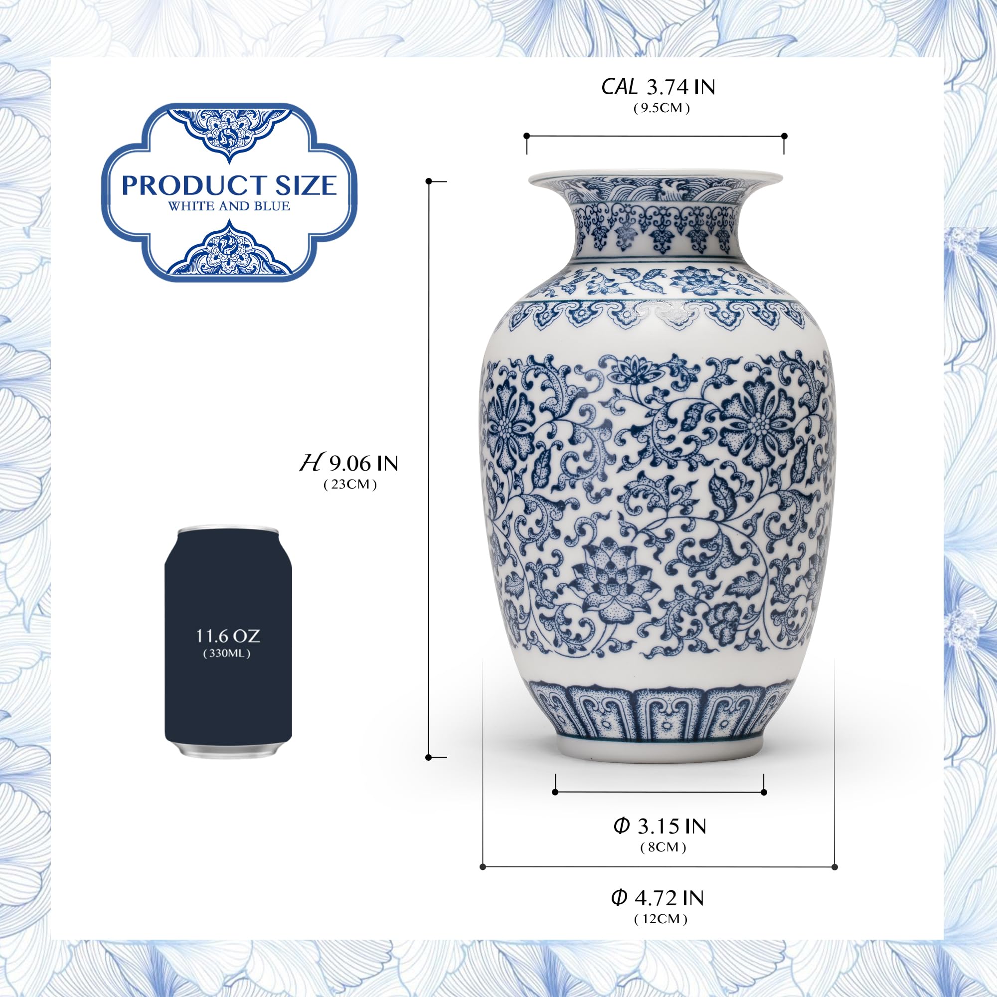 Chinoiserie Vintage orientalische Vase aus Keramik, handgefertigt, rustikale Blumendekoration für Zuhause, Büro, Bücherregal, Tisch (unglasiert)