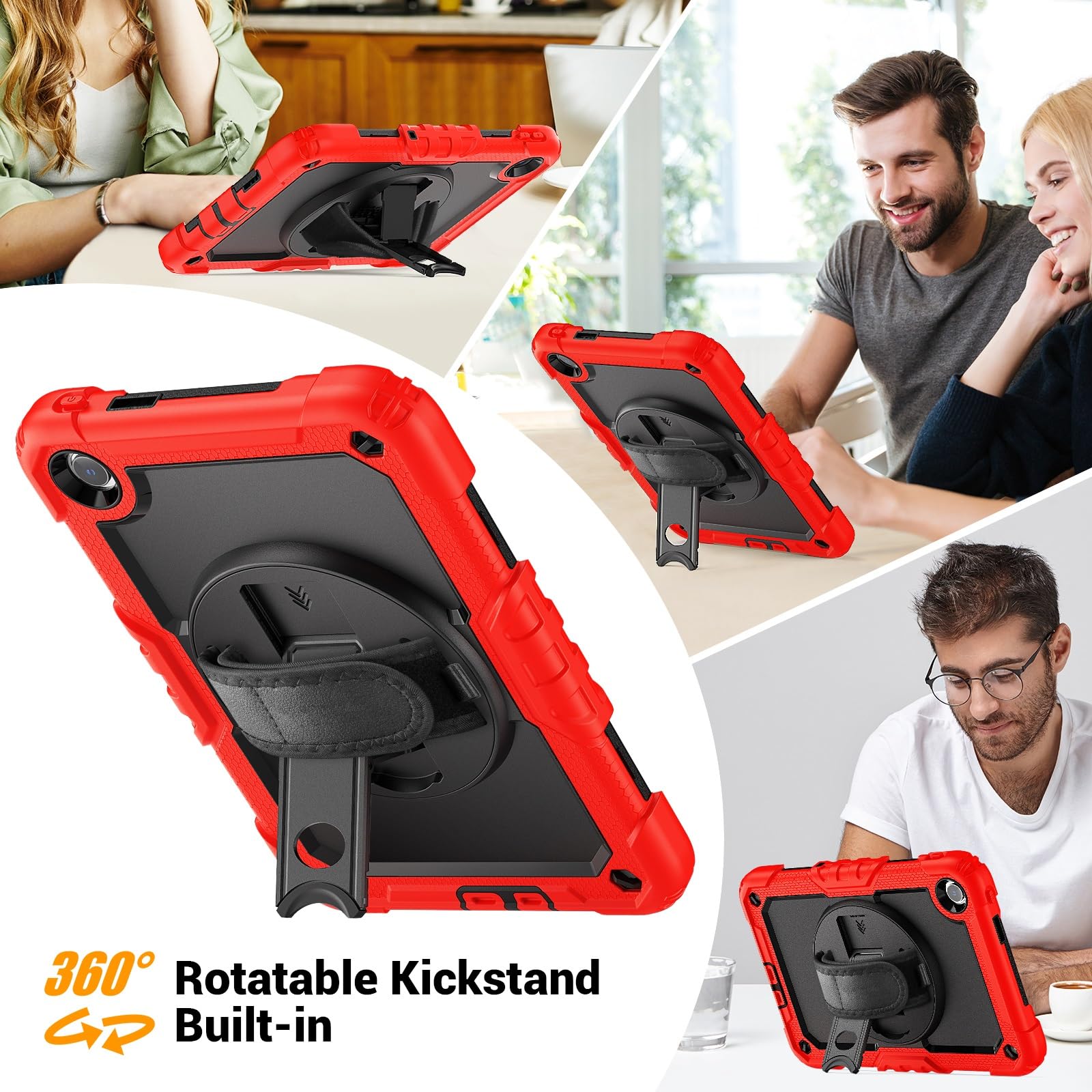 Do obudowy Xiaomi Redmi Pad 2 SE 9,7 cala 2026 z osłoną ekranu, solidnym, wytrzymałym, odpornym na wstrząsy futerałem ochronnym całe ciało, obrotową podstawką, paskiem rękę/ramię(Rosso)