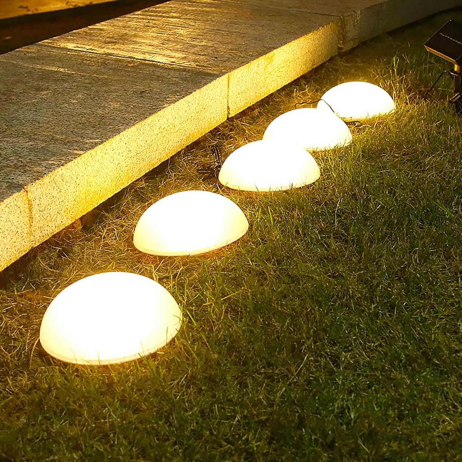 5 in 1 Solar Pathway Lights Outdoor, IP65 Waterproof Solar Pebble Lights Garden Hemisphere Stake Lights Solar Dome Lights for Garden, Patio, Pathway, Yard (Warm White)