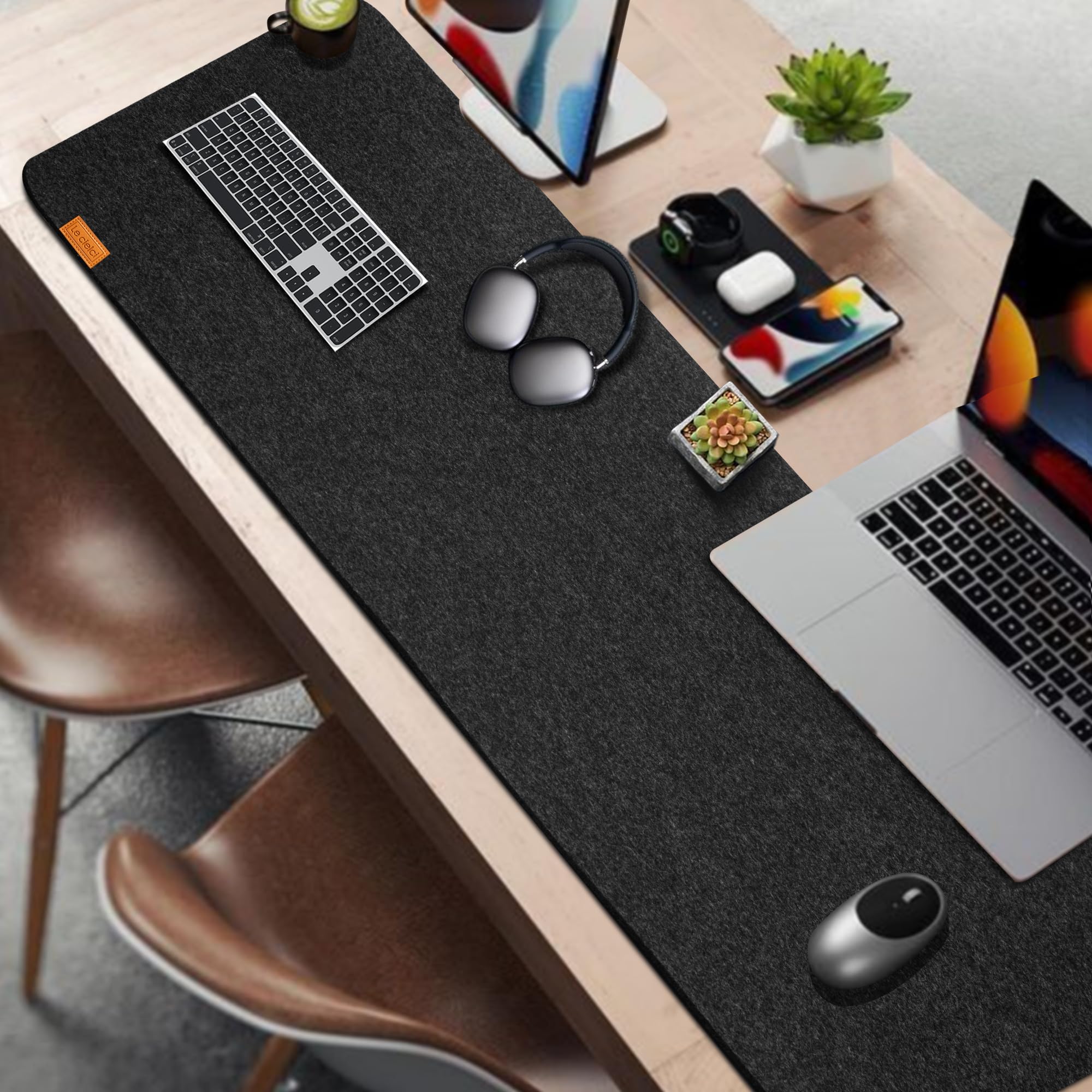 59’’x15.75” Large Felt Desk Mat, Computer Mat for Desk, Non-Slip Mouse Pad, Office Supplies Desk Protector, Desk Accessories for Home and Office (Dark