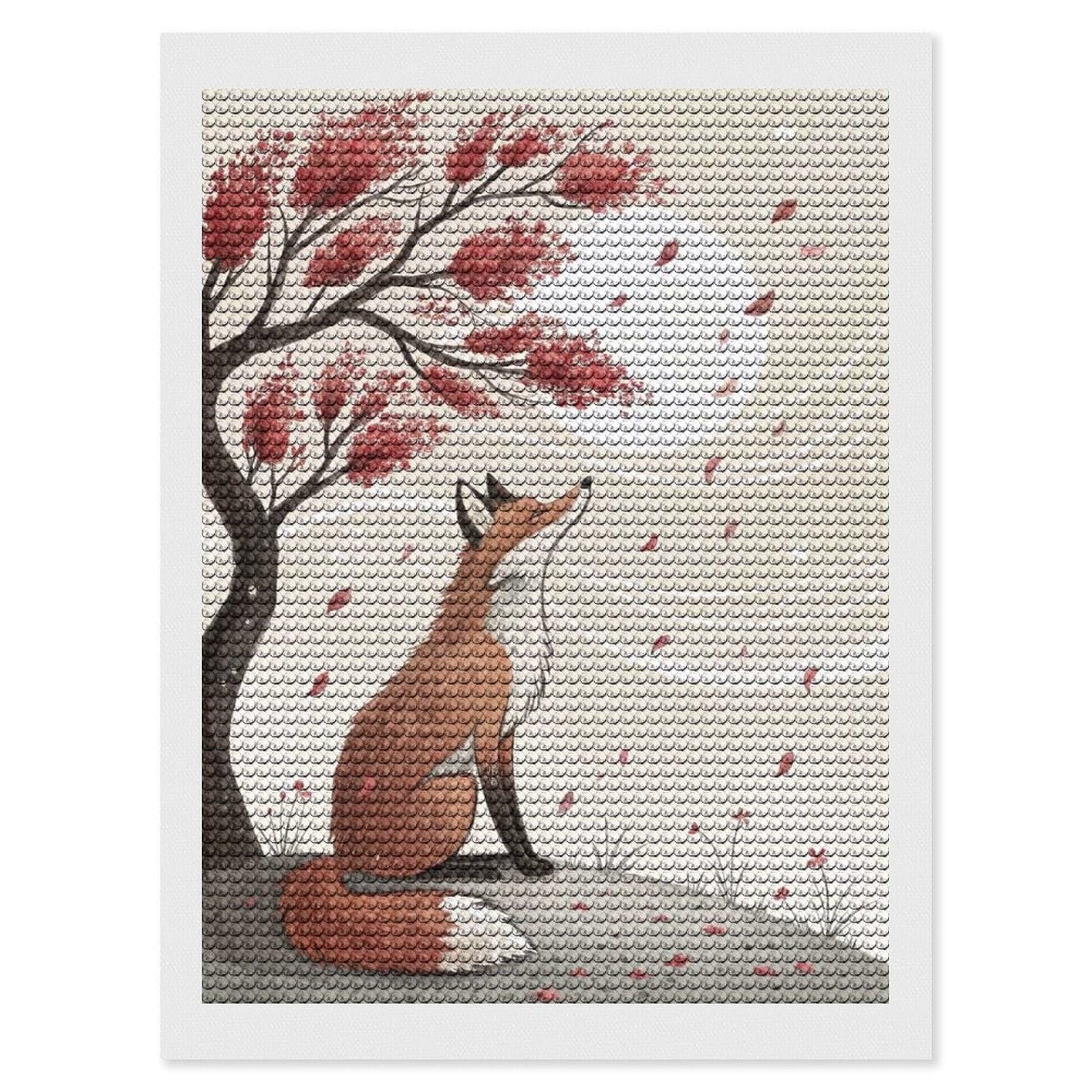 Junmoney Fox Under Autumn Tree Diamond Art Kit 12"x16", Creative Leisure Activity, Complete Accessories, Vintage Style Decor, for Women