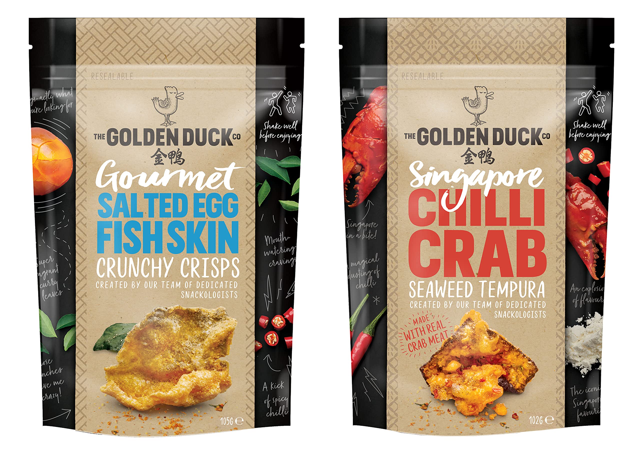 The Golden Duck Gourmet Salted Egg Fish Skin and Singapore Chili Crab Seaweed Tempura (Pack of 2)