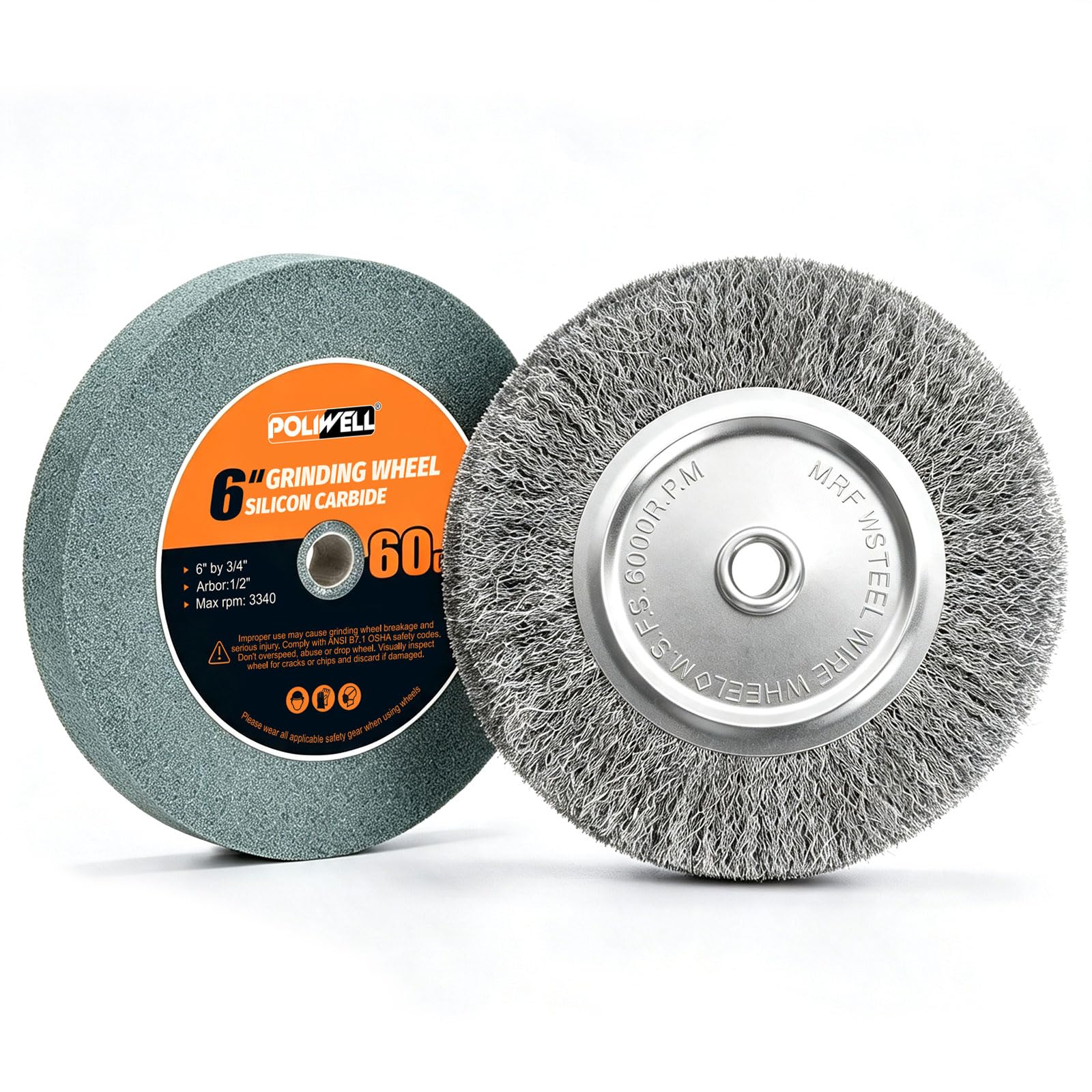 6" Bench Grinder Wheels - Grinding & Wire Brush Set -1 6" Bench Grinder Wheels - Grinding & Wire Brush Set -1