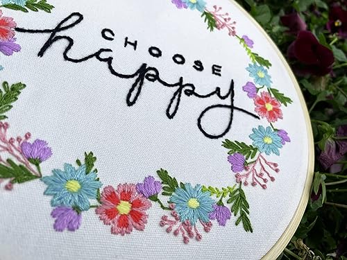 Miniatura 8 de Yutaohui Juego de 2 juegos de bordado, divertido kit de bordado de flores con palabras alentadoras, kit de bordado para principiantes, kit de punto