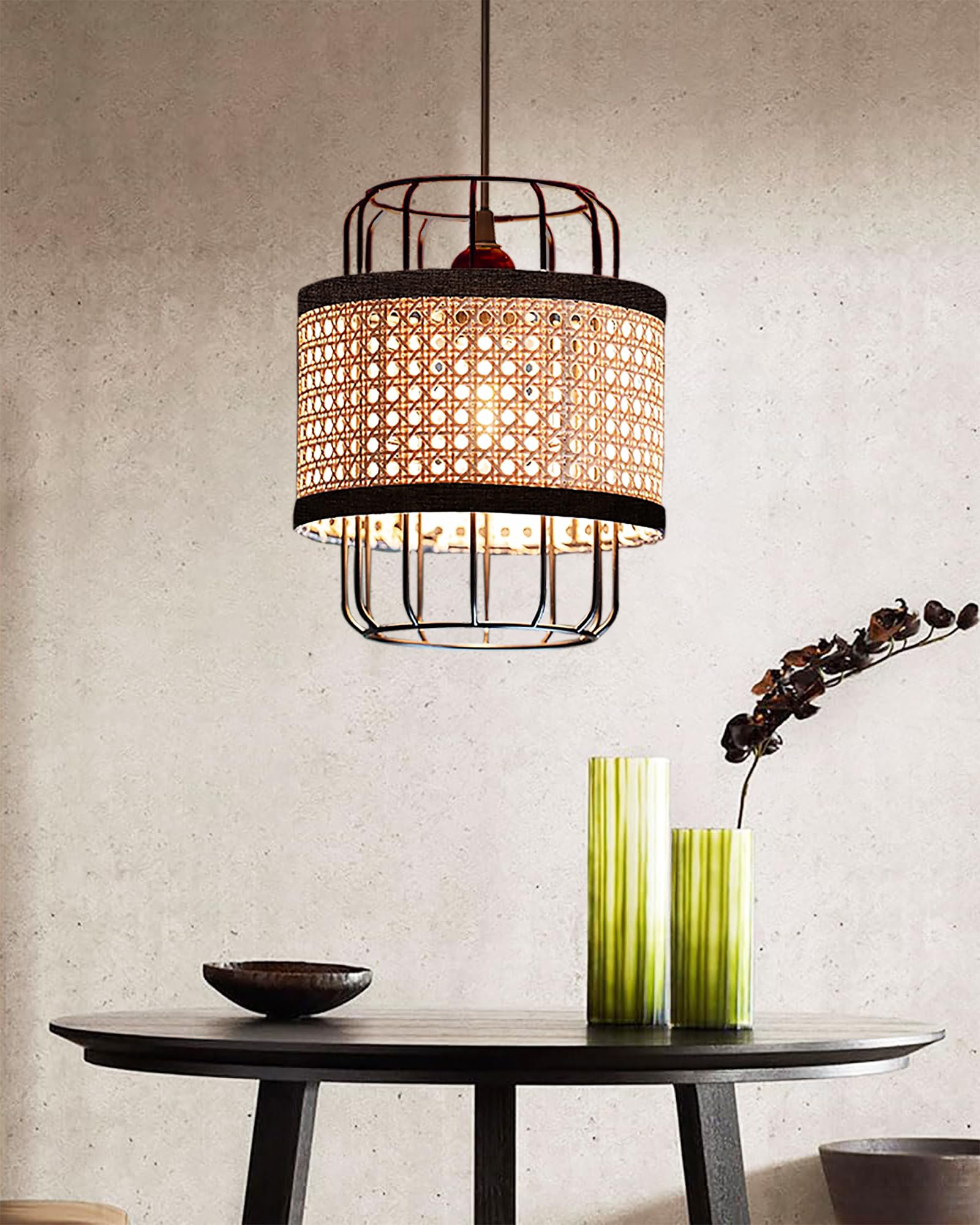 Homesake Hand Woven Natural Rattan Cane Webbing Wicker Pendant Light Fixtures, Boho Pendant Lights with Rattan Basket Shade for Farmhouse Kitchen Island Dining Room Living Room (12") (B0CSPD9PXG) Amazon Price History, Amazon Price Tracker