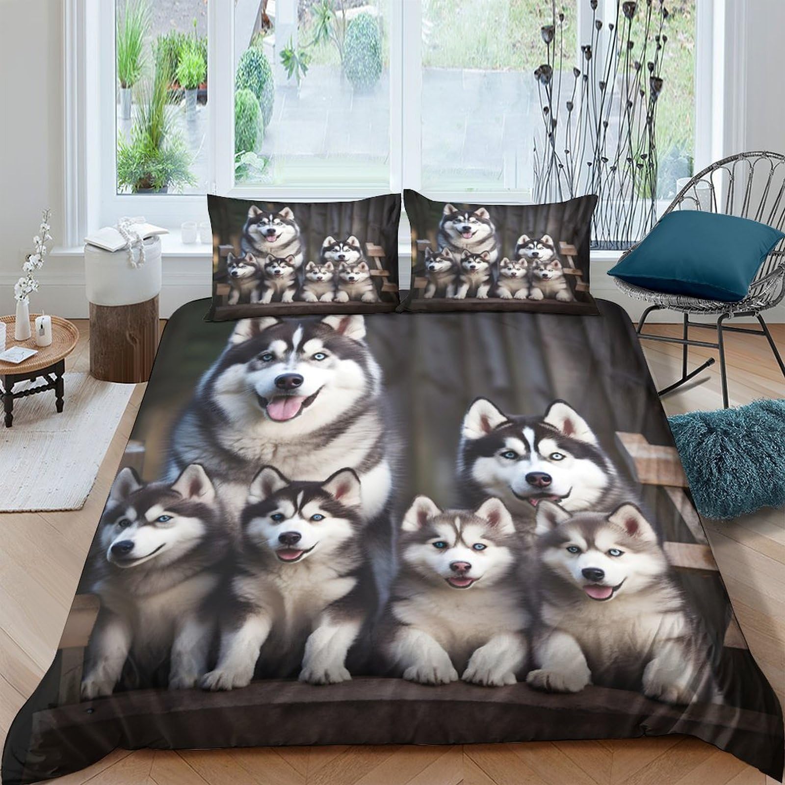 Ctjqhvkz Style-7 3D Printed Husky Puppy Fitted Sheet Microfiber Soft Non-Slip Bed Cover For Bedroom Guest Room Mattress Decor Single（135X200cm）