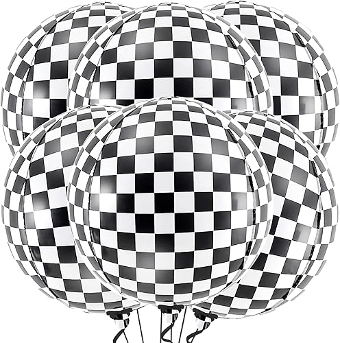 Miniatura 2 de Globos a cuadros en blanco y negro  22 pulgadas con juego de globos de rueda en blanco y negro  18 pulgadas  Suministros de fiesta de cumpleaños de