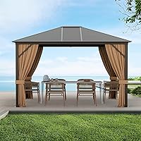 Vista 1 de Tangkula Gazebo de techo rígido de 12 x 10 pies, cenador de doble parte superior para exteriores con parte superior de acero galvanizado, marco