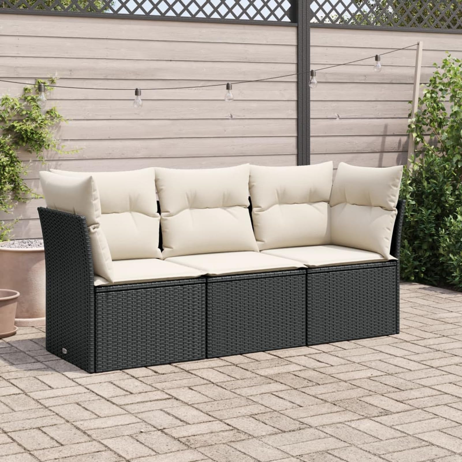 Gecheer Divano da Giardino 3 Pezzi, con Sistema di Conservazione sotto Seduta, Custodia Impermeabile, Rattan PE Nero, Cuscini Sfoderabili e Lavabili, per Cortile, Terrazza e Patio