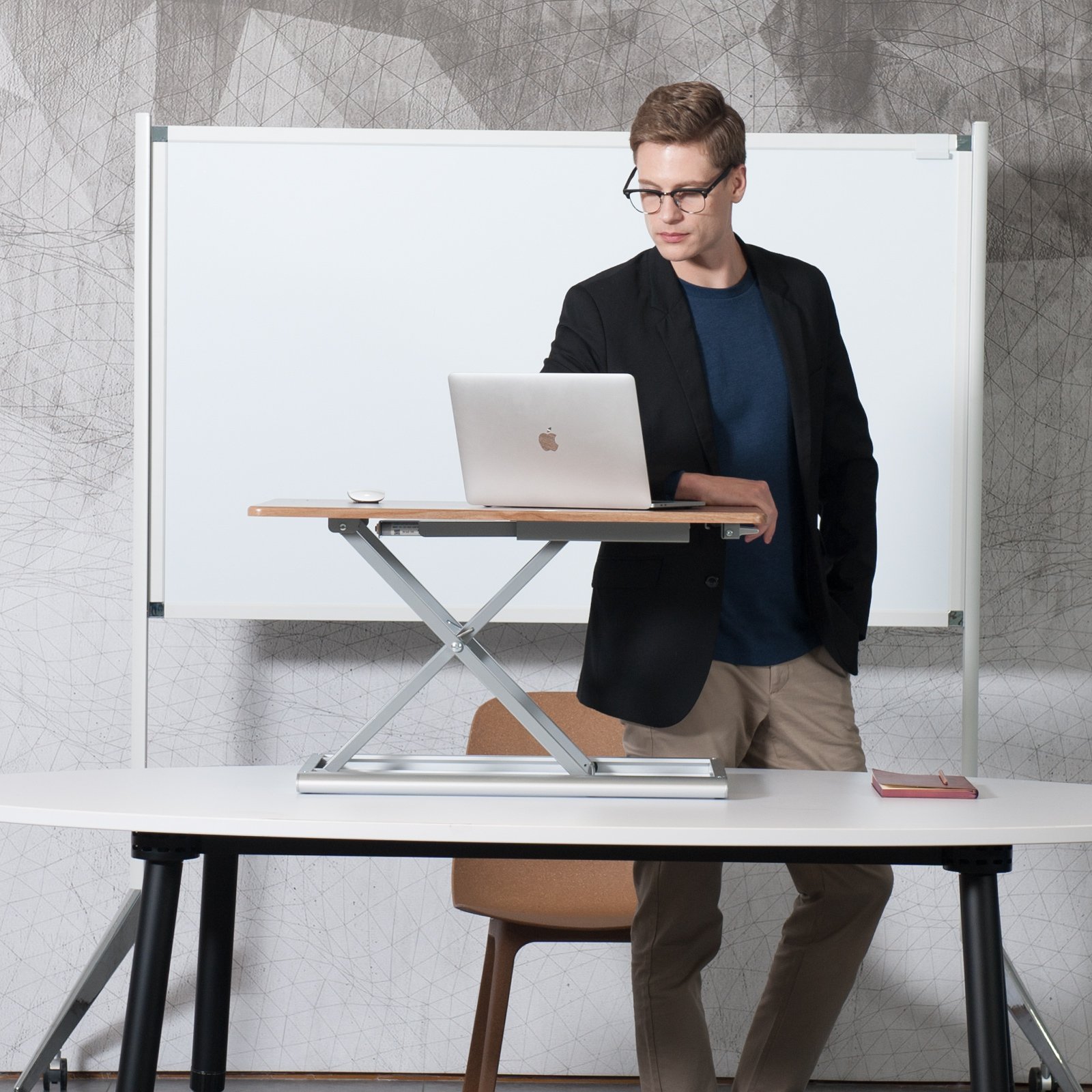 thingyclub® Conversor de escritorio de pie con altura ajustable sentarse a soporte para portátil y monitor, 765 x 51 mm superficie de trabajo