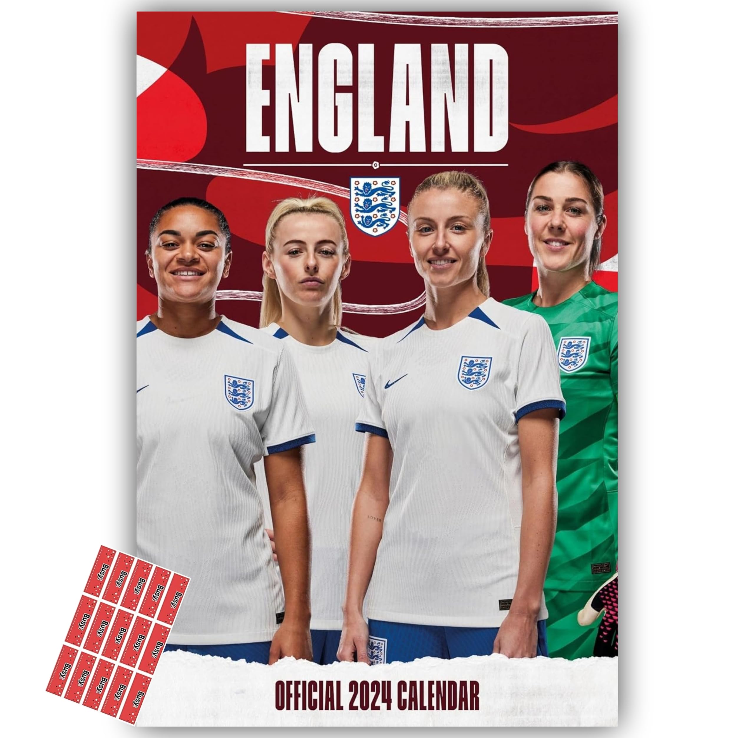 England Lionesses Calendar 2024 A3 Wall England Womens Football Team Calendar with FREE Organising Stickers Included