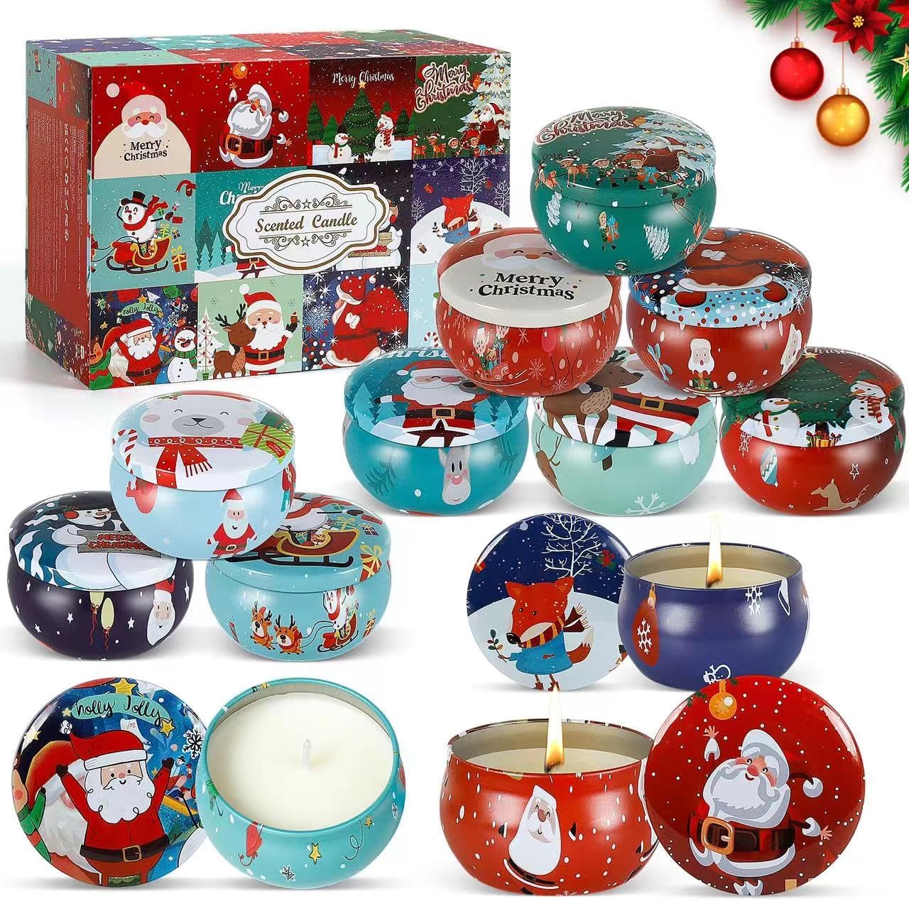 Christmas Scented Candles Gift, 12 Pieces, Aromatherapy Candles