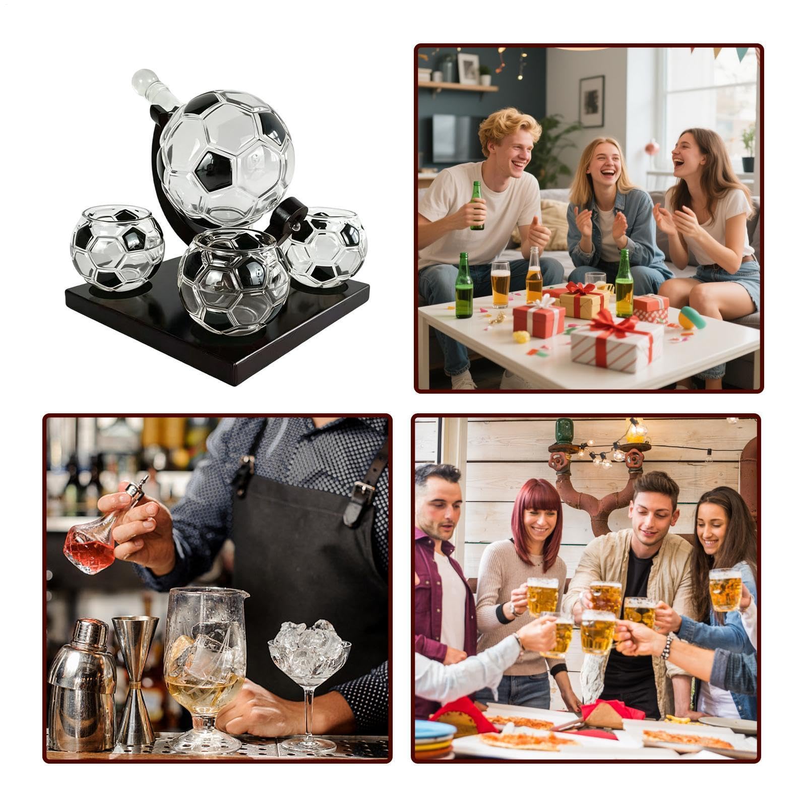 Karafka do czerwonego wina Szklanka do whisky z motywem piłkarskim | Zestaw karafka do whisky 850 ml dla taty, męża, kobiety, mamy, dziadka, domu, kuchni, stołu jadalnego
