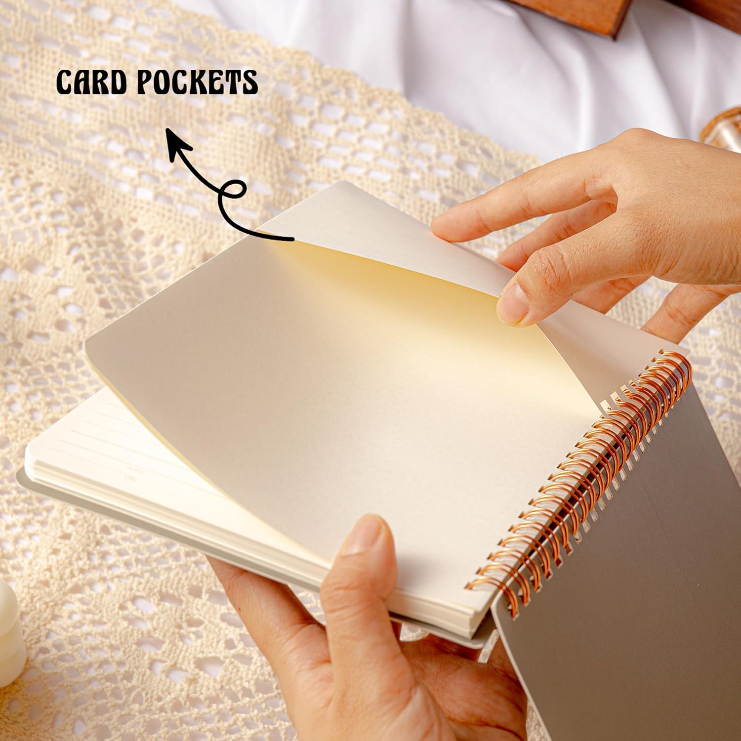 3 Pcs Spiral Notebooks For Women - Aesthetic College Ruled Journal/Notebook with Large Pockets & 7mm 60 Sheets Lined Pages - for School and Office Supplies(A5, 5.7" x 8.3") - Image 3