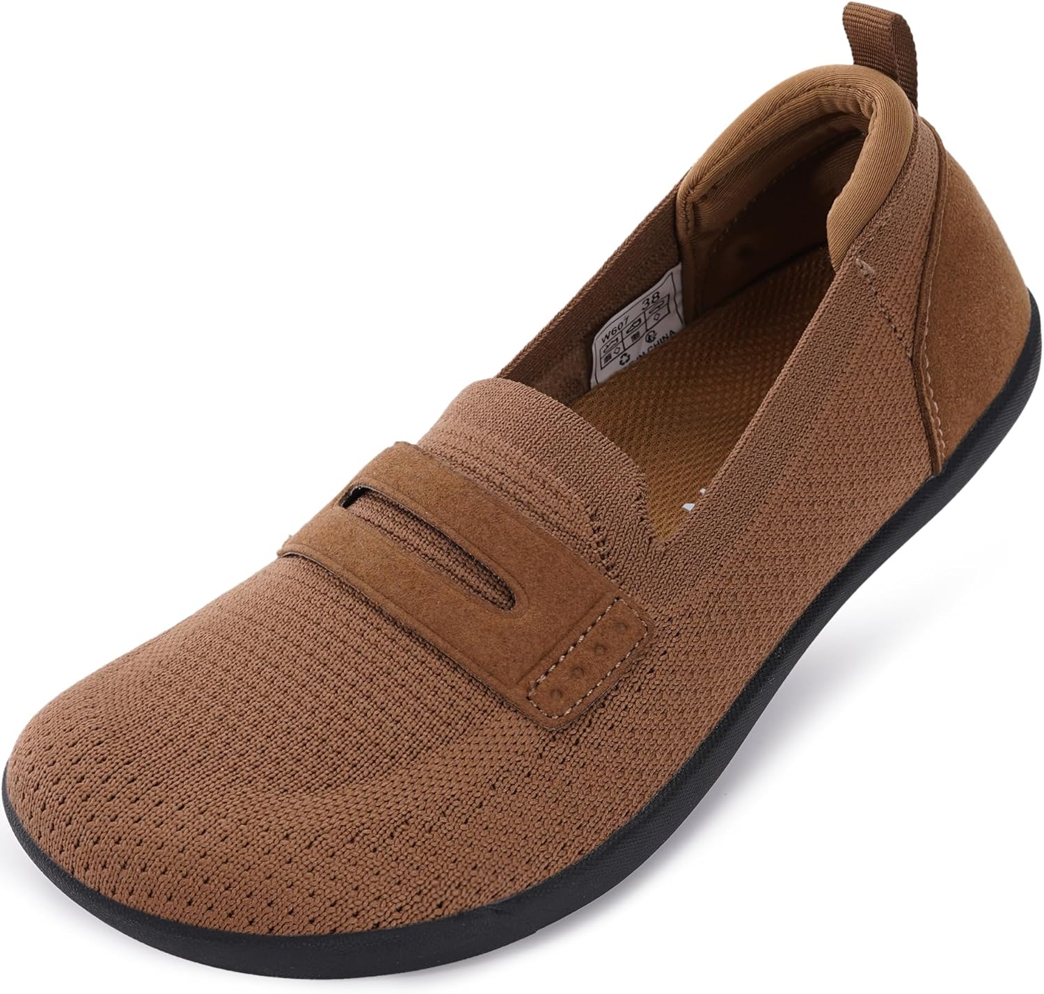 WHITIN Extra Wide Width Toe Box Loafer Flats for Women Barefoot Zero Drop Sole Driving Shoes Size 6.5 Minimus Ballet Slip On Flat Boat Casual Brown 37