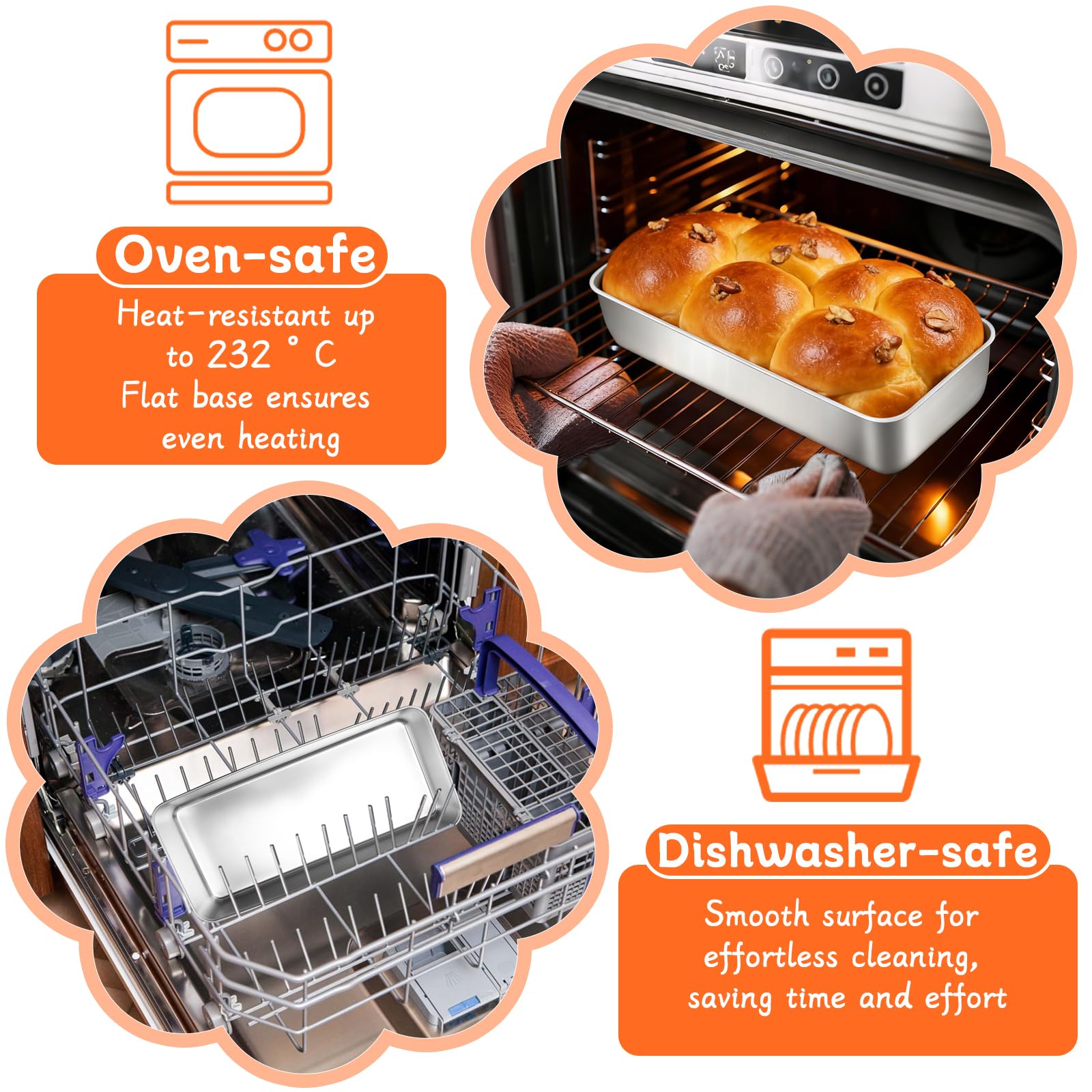Lot de 2 moules à cake rectangulaires en acier inoxydable - 32 x 15 x 6,5 cm - 3,2 l - Pour gâteaux, pain et toasts, résistants au levain - Passe au lave-vaisselle