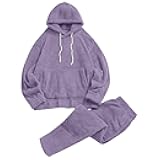 Women's Fuzzy Fleece Pajamas Sets Loungewear Long Sleeve pocket Casual Hoodies and Pants Set 2 Piece Fluffy Sleepwear