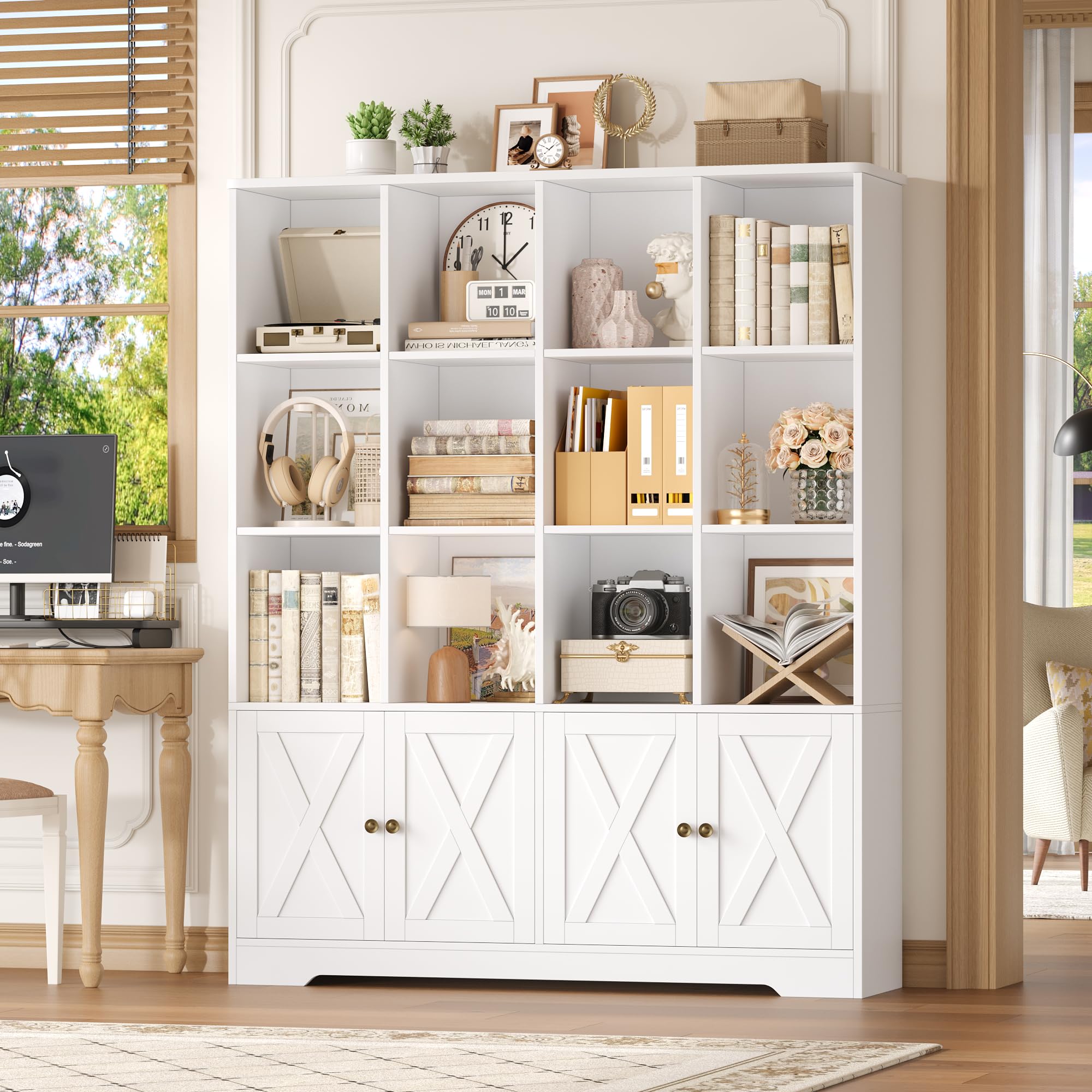 FirFurd 144.8cm Libreria, Libreria da Parete a 12 Scomparti, Bianco