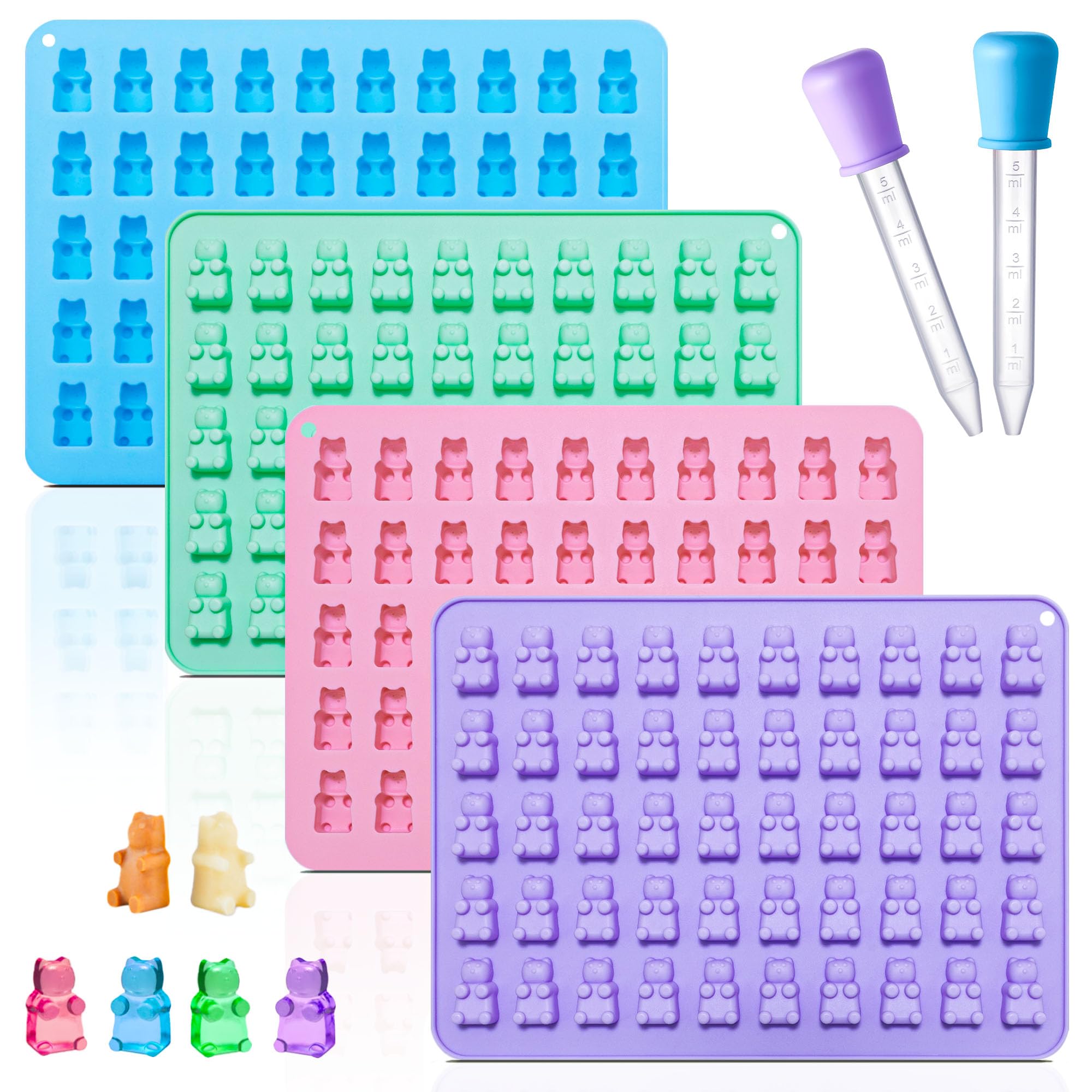 gummy bear silicone molds 4 pcs kkdindan mini size chocolate gummy molds with 2 droppers bpa free food grade platinum silicone molds nonstick candy molds