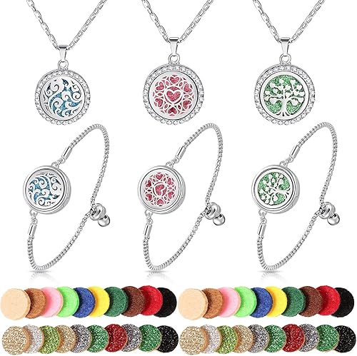 Juego de 46 pulseras ajustables de aromaterapia con medallón de aromaterapia collar difusor de aceite esencial collar difusor de aceite pulseras de
