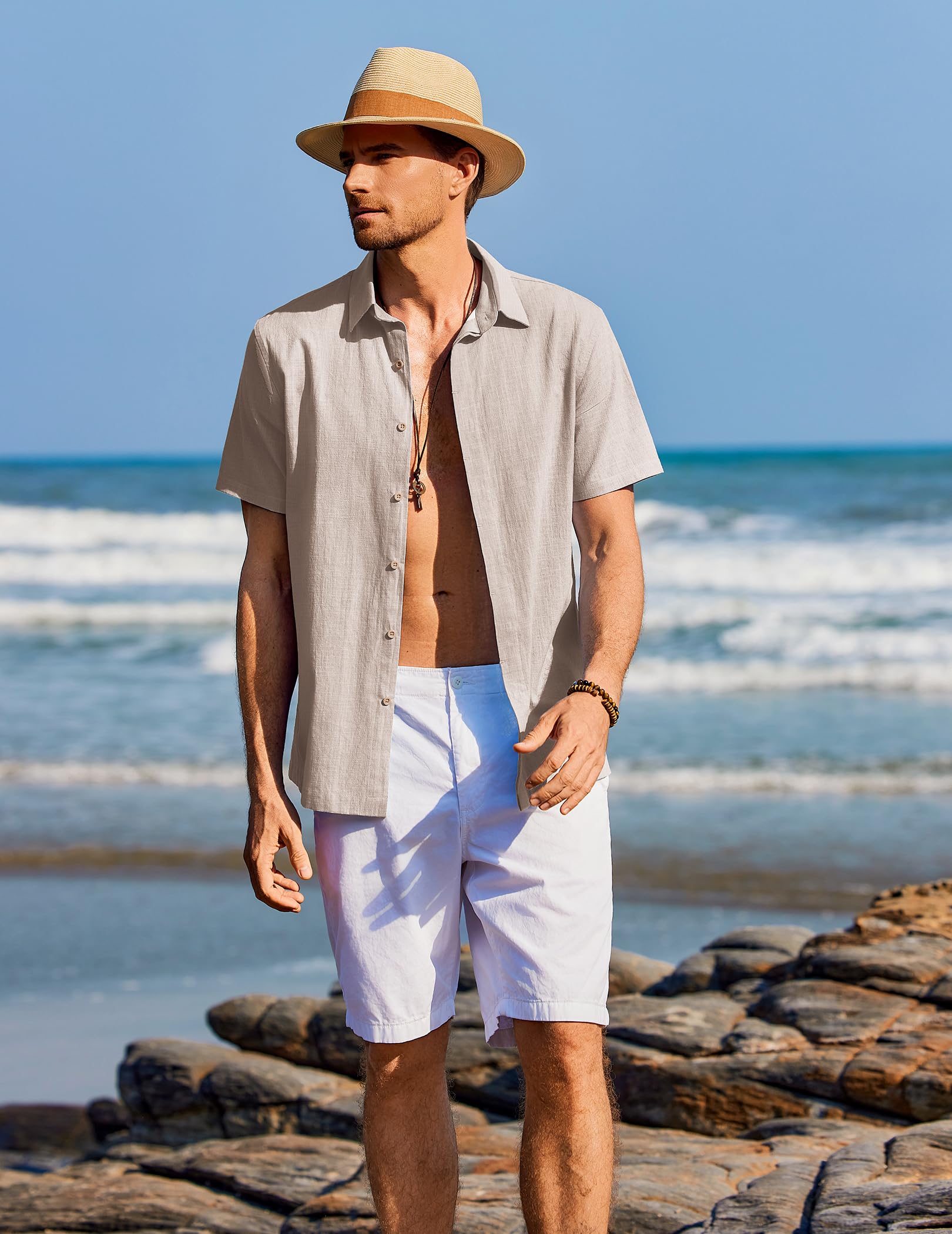 COOFANDY Camisa Hombre Manga Corta Verano 100% Algodón Camisas Hombre Casual Regular Fit — view 4