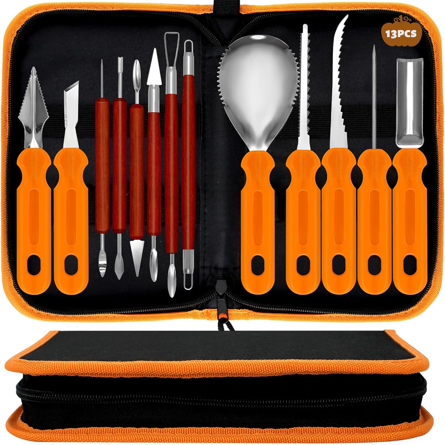 13 PCS Pumpkin Carving Tools Halloween Pumpkin Carving Kit, Pumpkin Professional Detail Sculpting Tools, Heavy Duty Stainless Steel Pumpkin Cutting Knife with Carrying Case for Halloween Party 13 PCS Pumpkin Carving Tools Halloween Pumpkin Carving Kit, Pumpkin Professional Detail Sculpting Tools, Heavy Duty Stainless Steel Pumpkin Cutting Knife with Carrying Case for Halloween Party