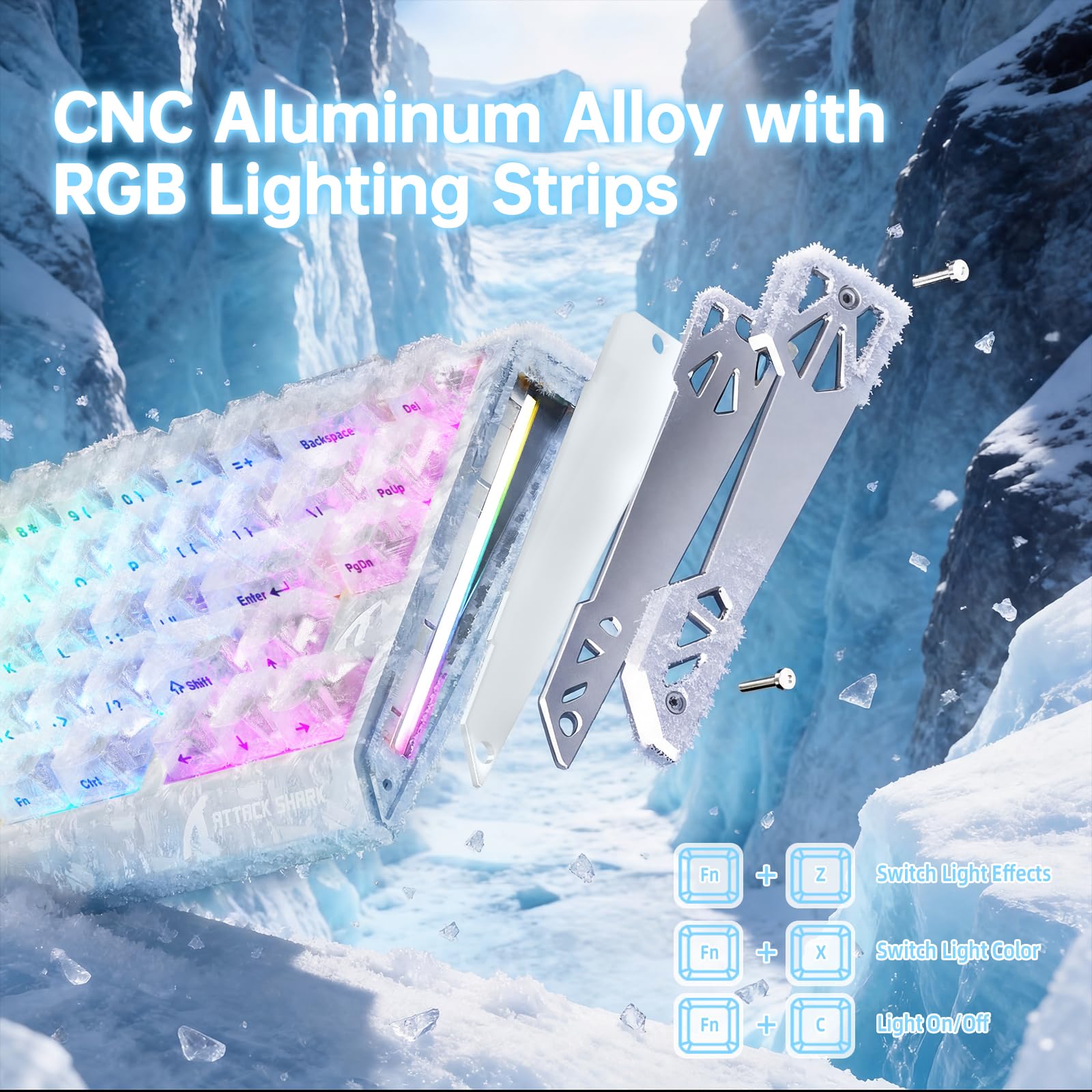 ATTACK SHARK R68HE Carbon Fiber 8000Hz Rapid Trigger Keyboard,0.005mm RT Accuracy 68 Keys Wired Gaming Keyboard with Magnetic Switch,Adjustable Actuation, Rapid Trigger,RGB Lighting for PC/Mac,White - 4