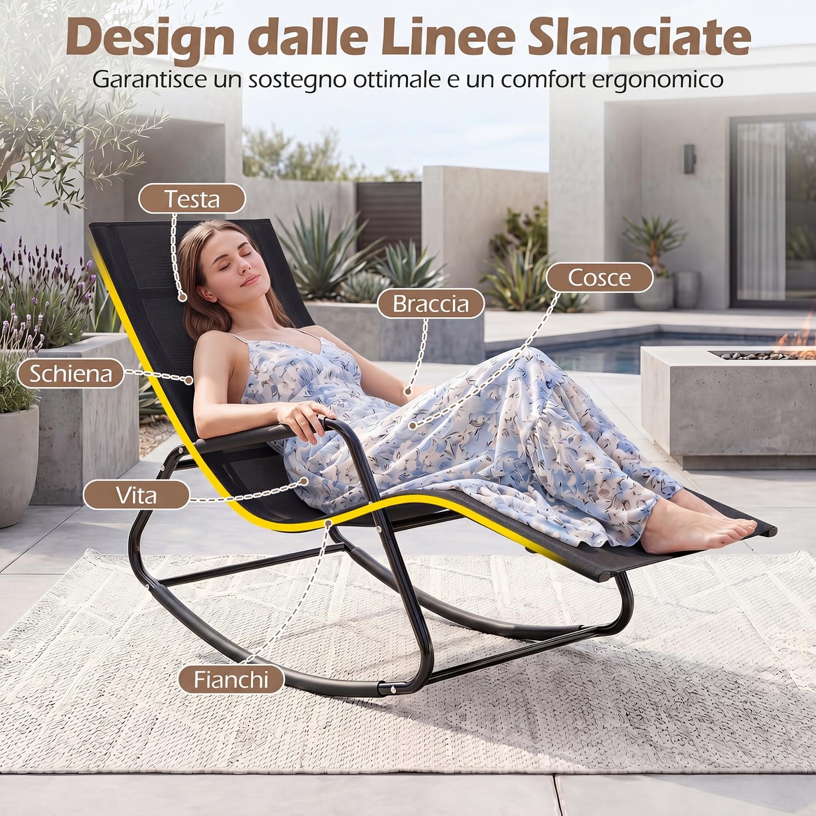 COSTWAY Lettino Prendisole Giaridno, Braccioli, Portata 160 kg (Nero)