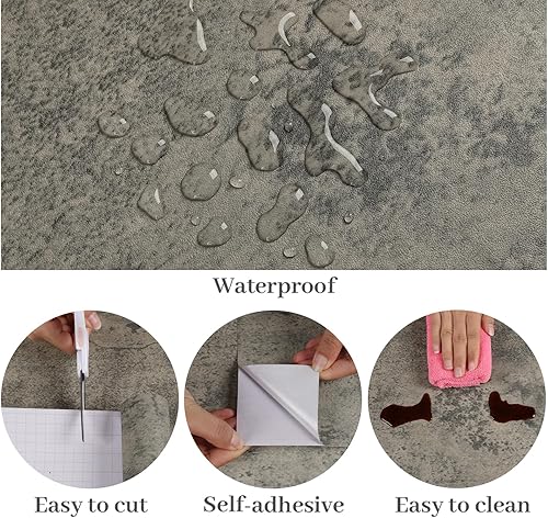 Miniatura 5 de VaryPaper Papel tapiz de hormigón desgastado grueso de 15.7 x 78.7 pulgadas, papel de contacto de cemento texturizado, impermeable, autoadhesivo,