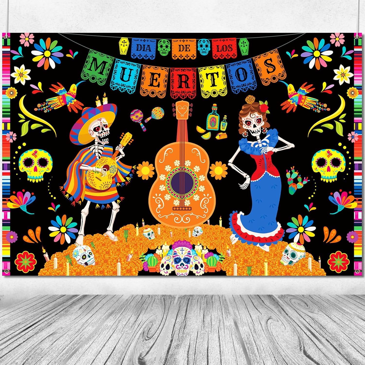 iPartycool Day of The Dead Decorations, Extra Large Fabric Day of The